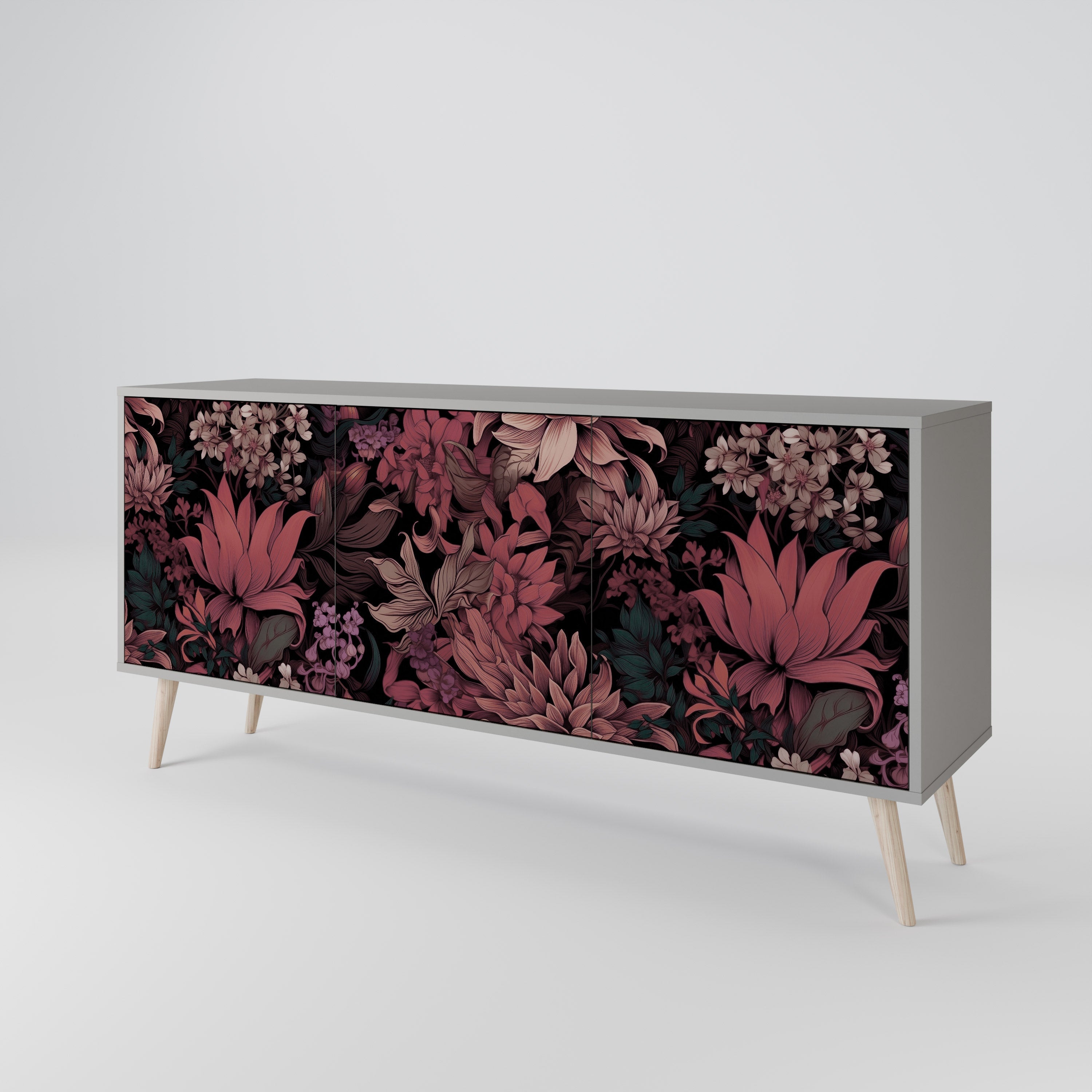 Buffet 3 portes FLORAL WHISPER finition grise