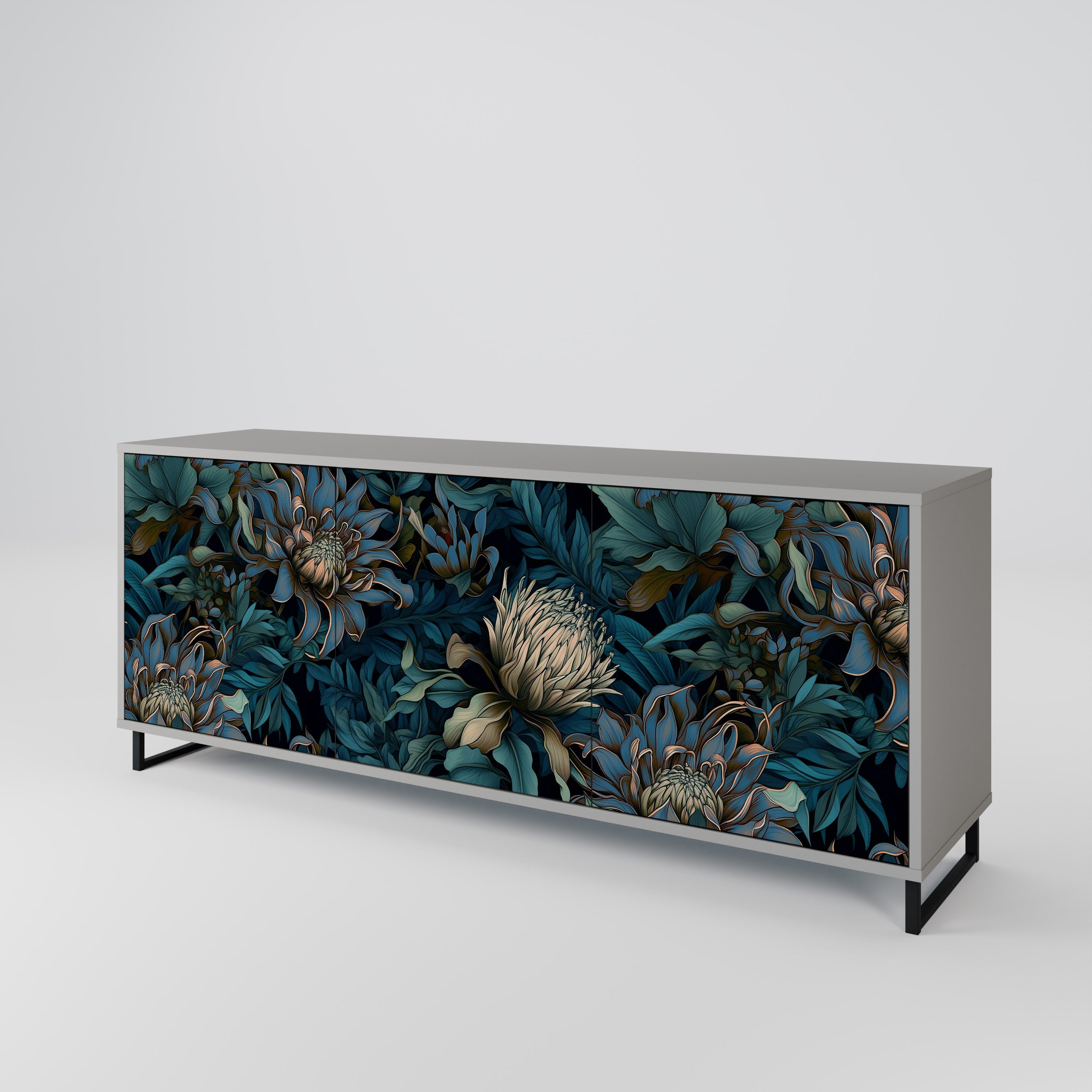 Buffet 3 portes TWILIGHT BLOOM finition grise
