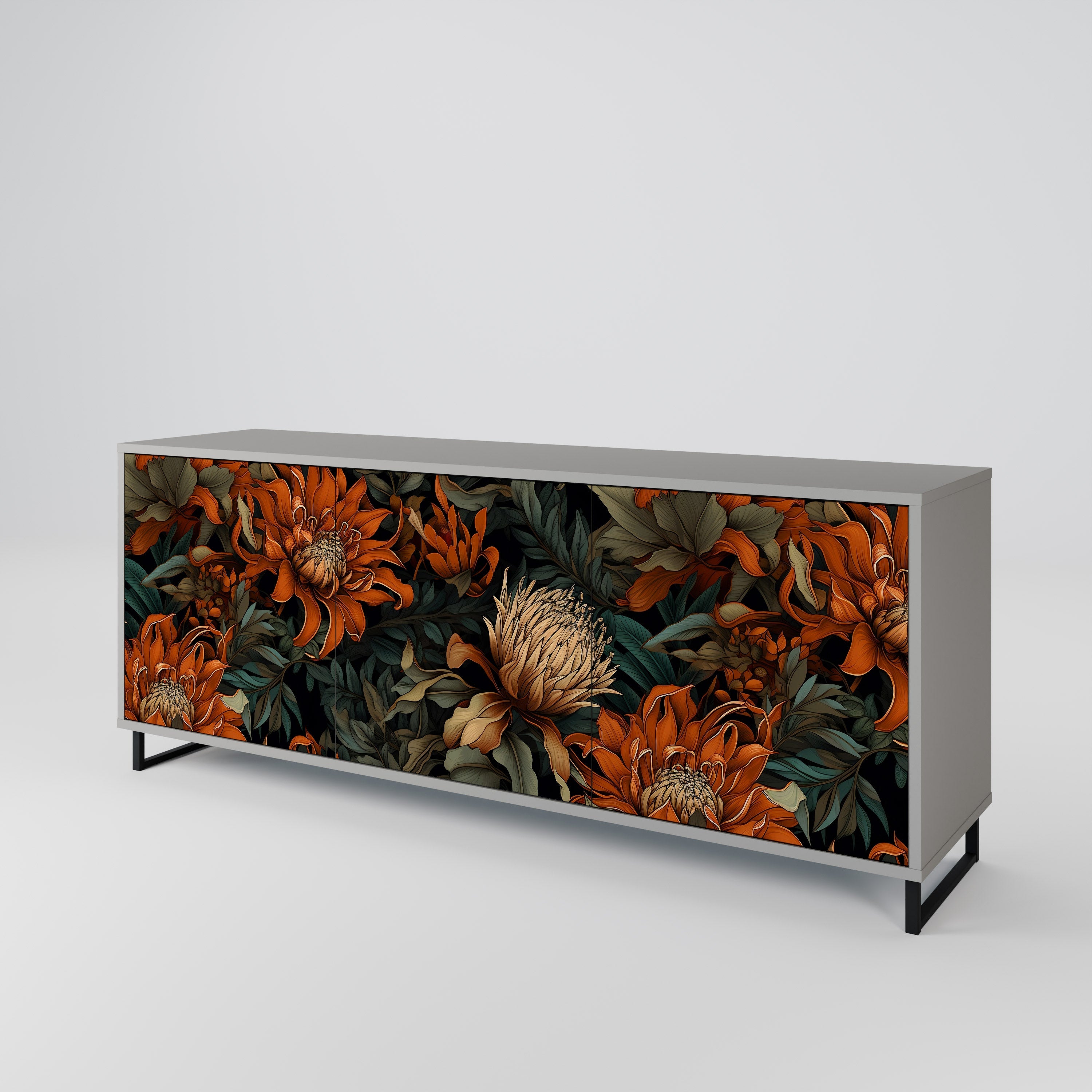 Buffet 3 portes DAWN BLOOM finition grise