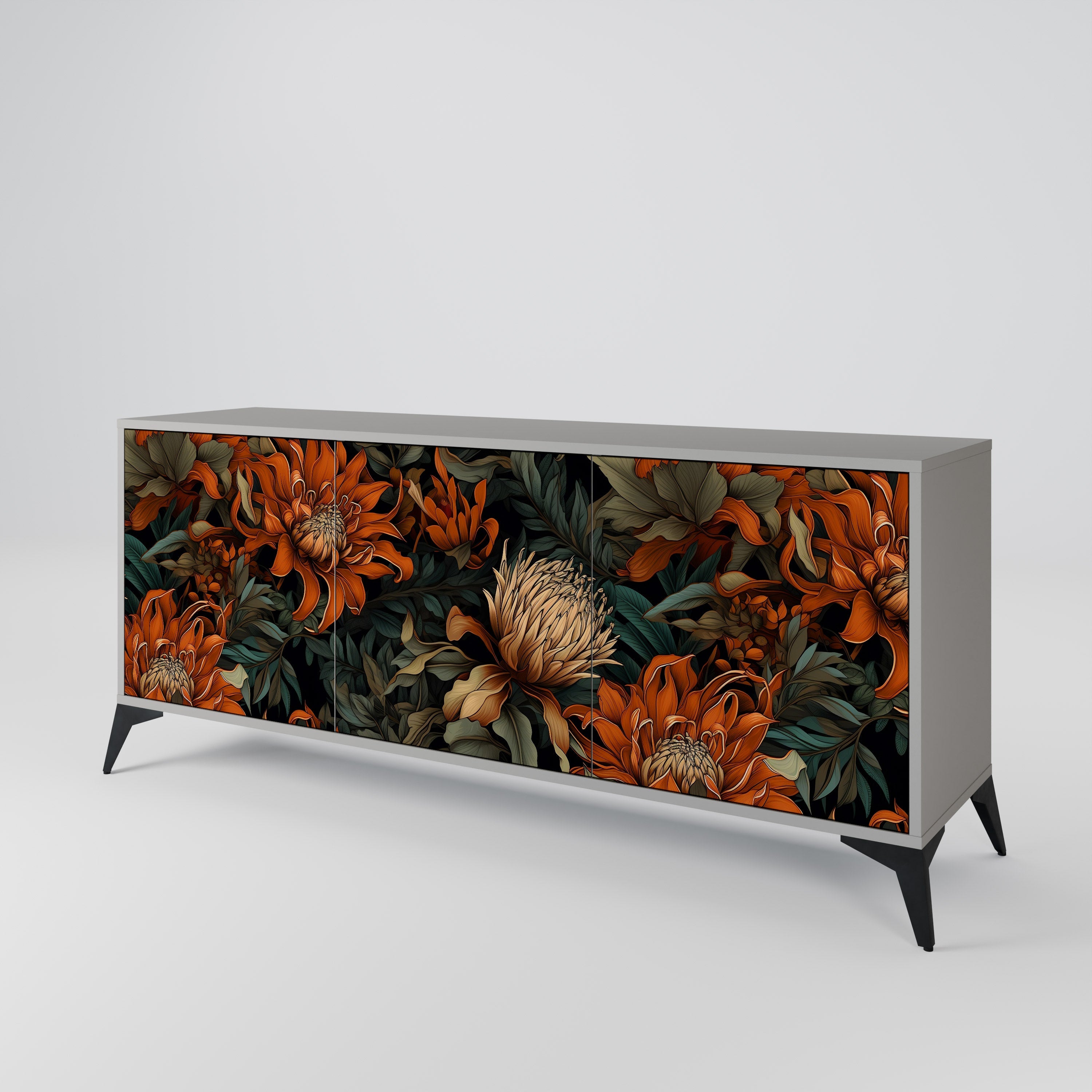 Buffet 3 portes DAWN BLOOM finition grise