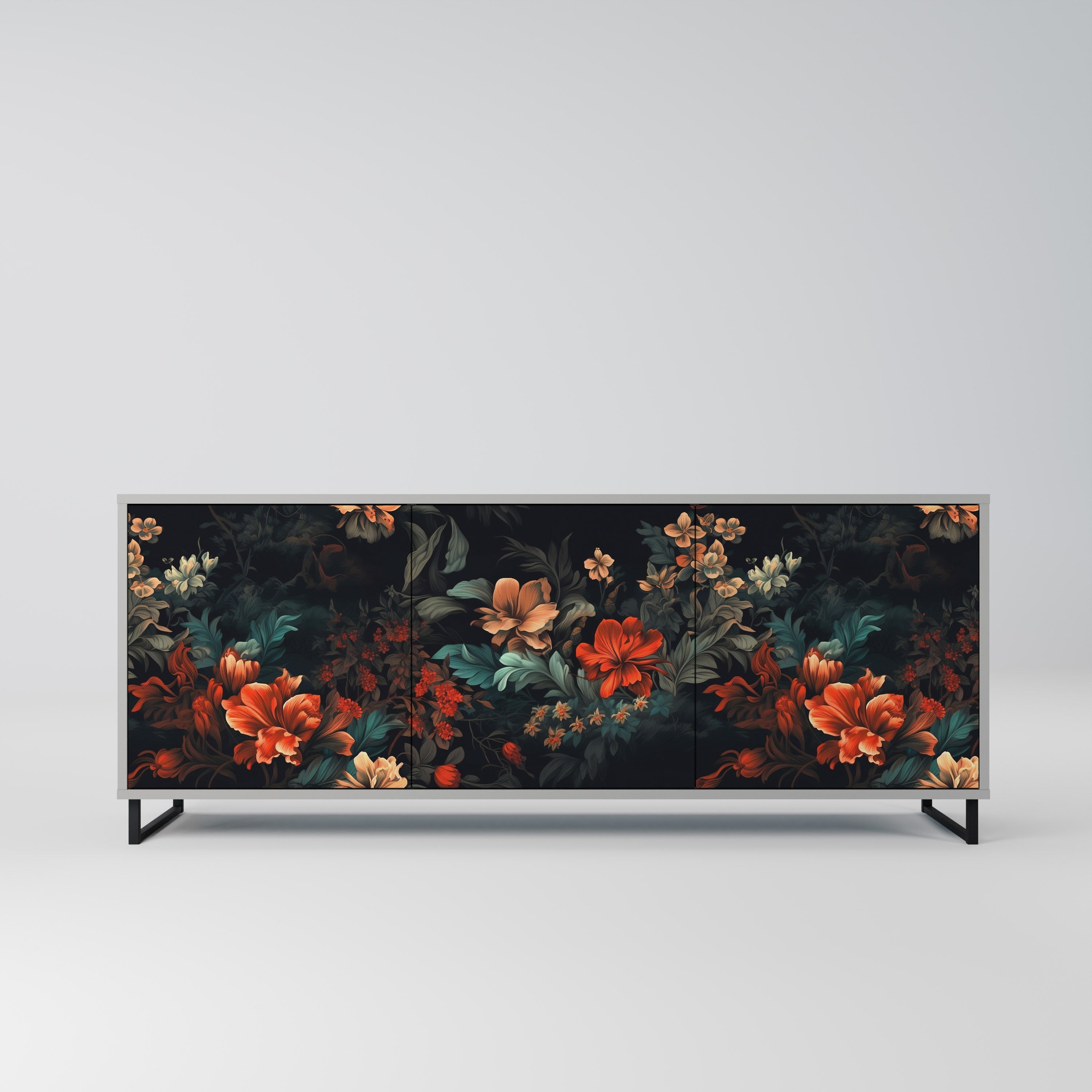 Buffet 3 portes IMAGINARY BLOSSOM en finition grise