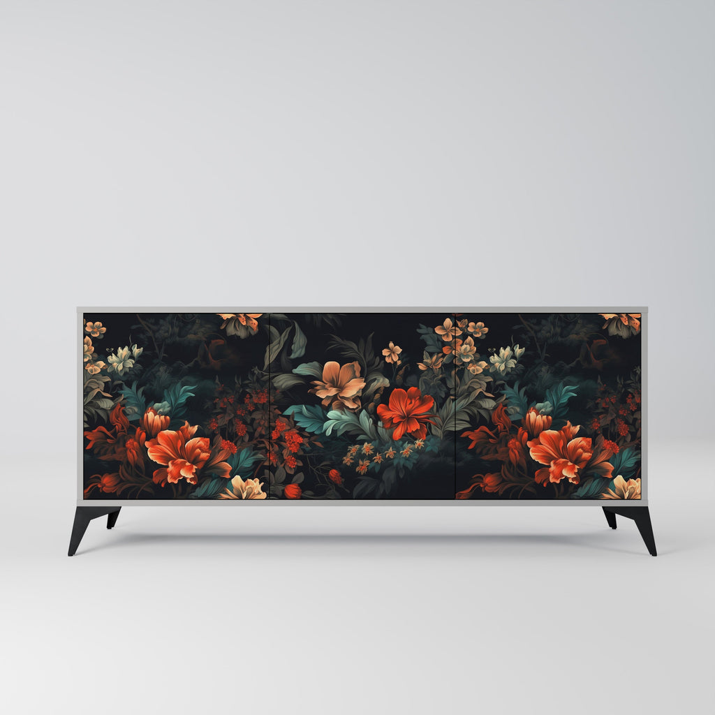 Buffet 3 portes IMAGINARY BLOSSOM en finition grise