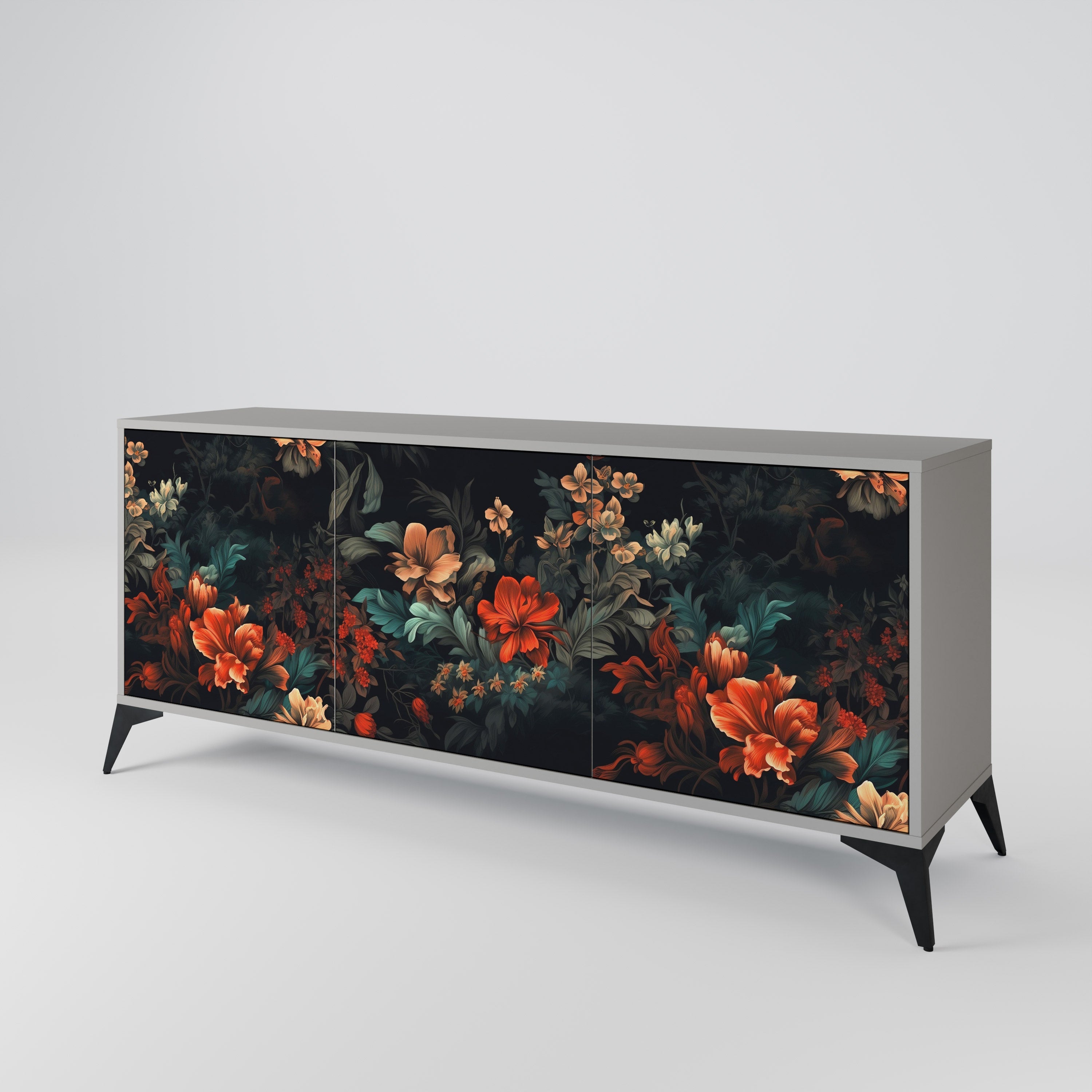 Buffet 3 portes IMAGINARY BLOSSOM en finition grise
