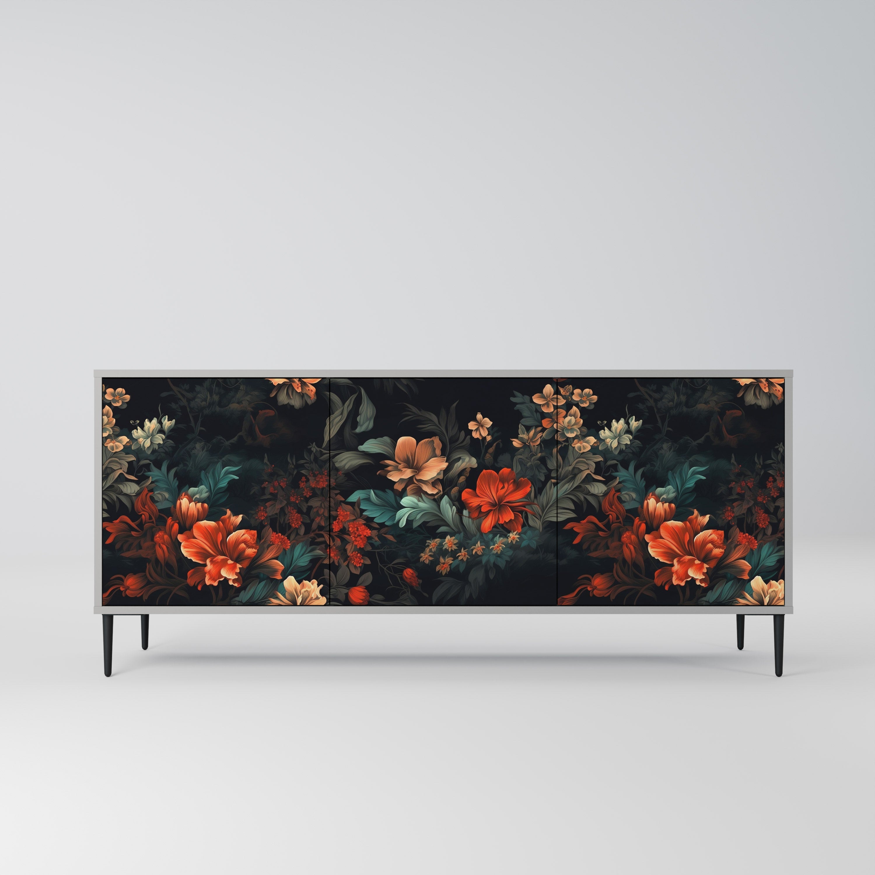 Buffet 3 portes IMAGINARY BLOSSOM en finition grise