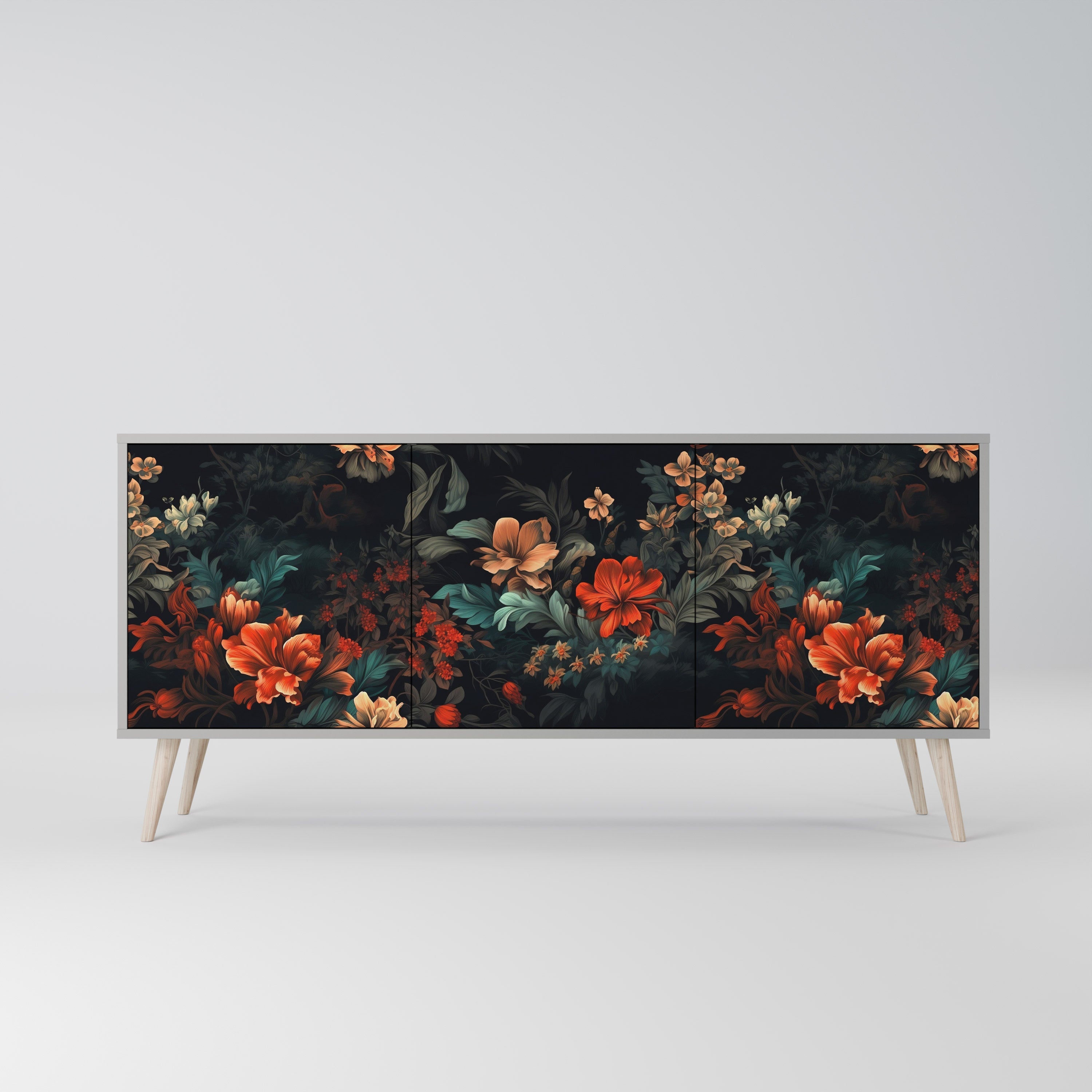 Buffet 3 portes IMAGINARY BLOSSOM en finition grise
