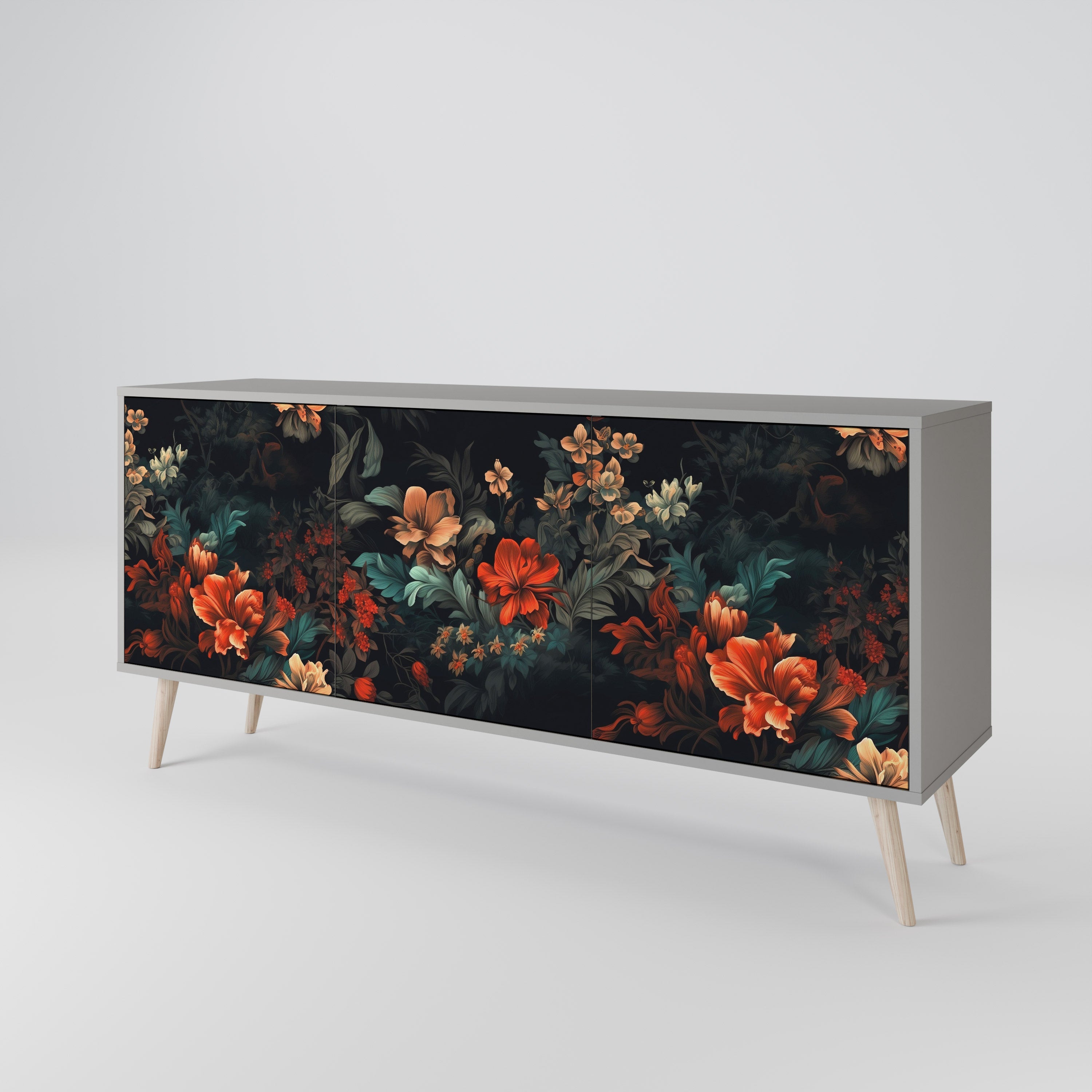 Buffet 3 portes IMAGINARY BLOSSOM en finition grise