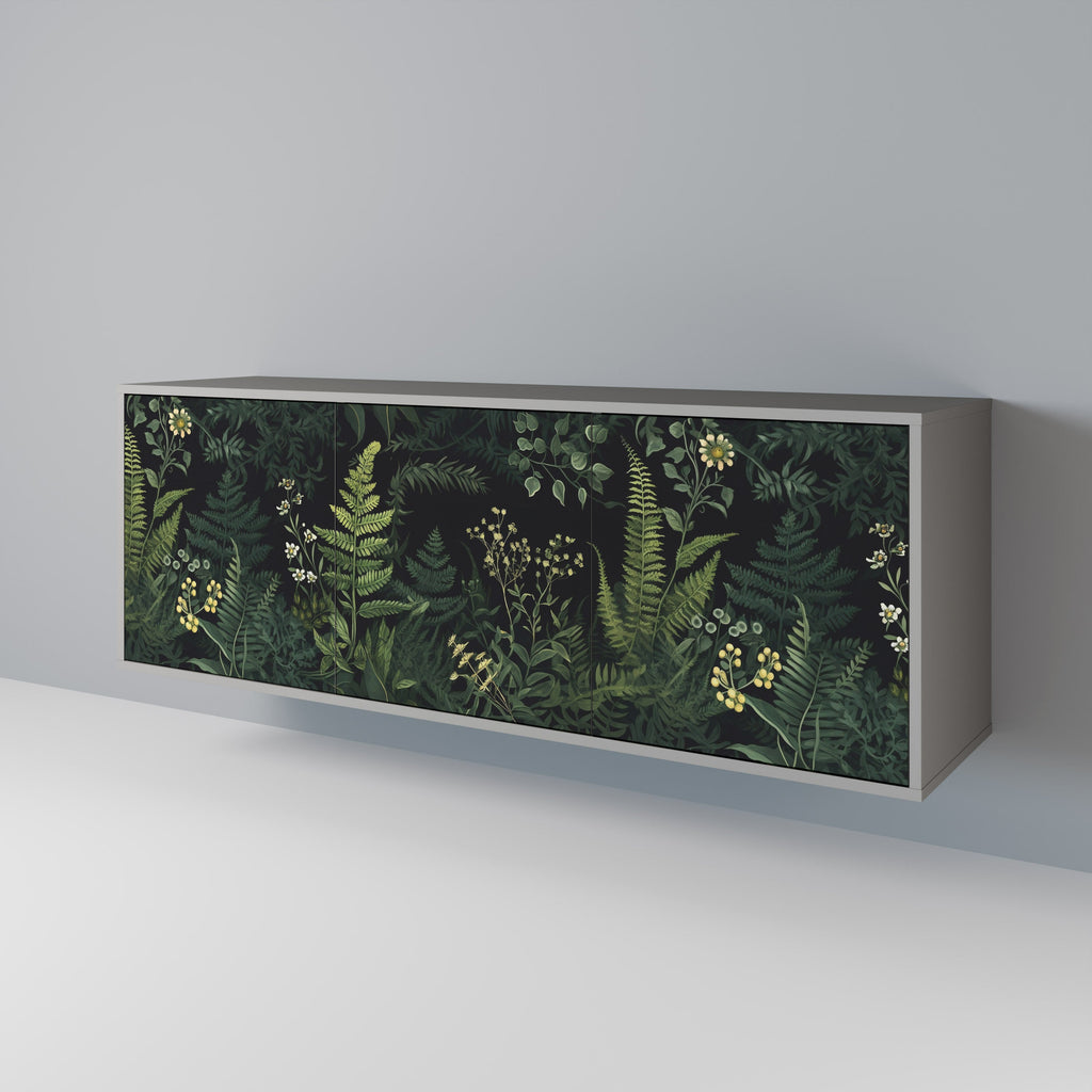 Buffet 3 portes FERN FLOWERS, finition grise
