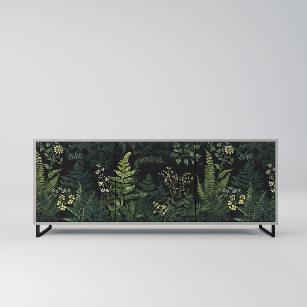 Buffet 3 portes FERN FLOWERS, finition grise