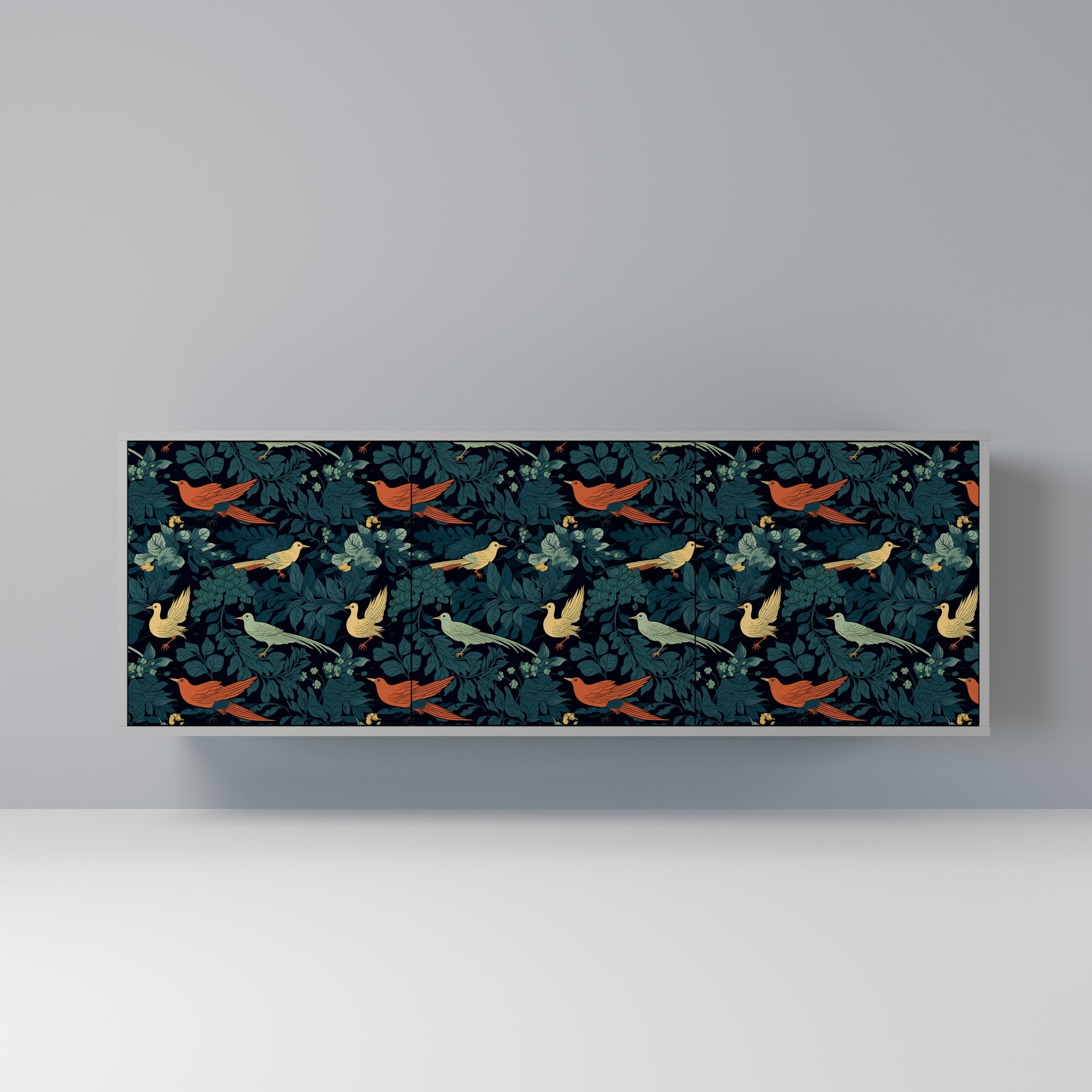 Buffet 3 portes FOWL ORNAMENT en finition grise