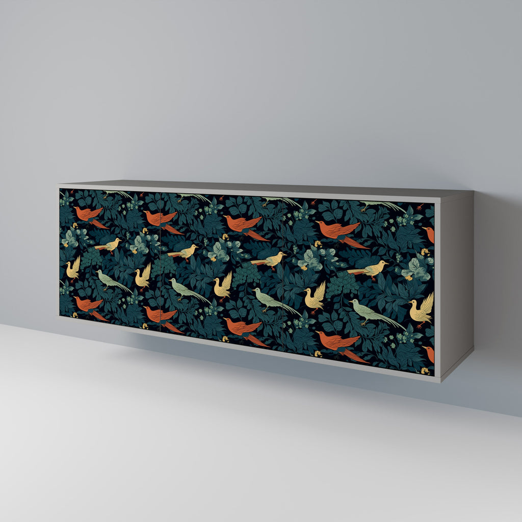 Buffet 3 portes FOWL ORNAMENT en finition grise