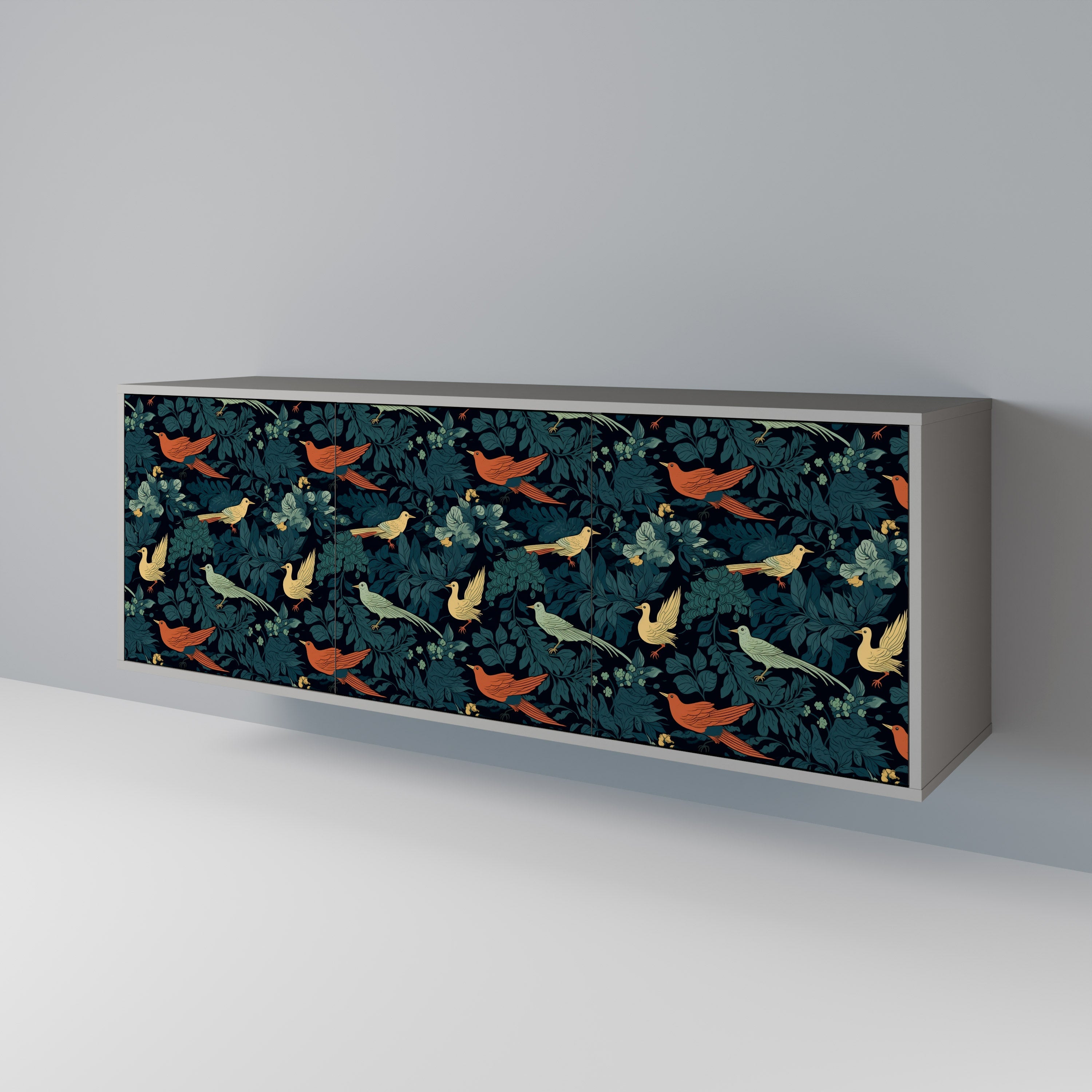 Buffet 3 portes FOWL ORNAMENT en finition grise