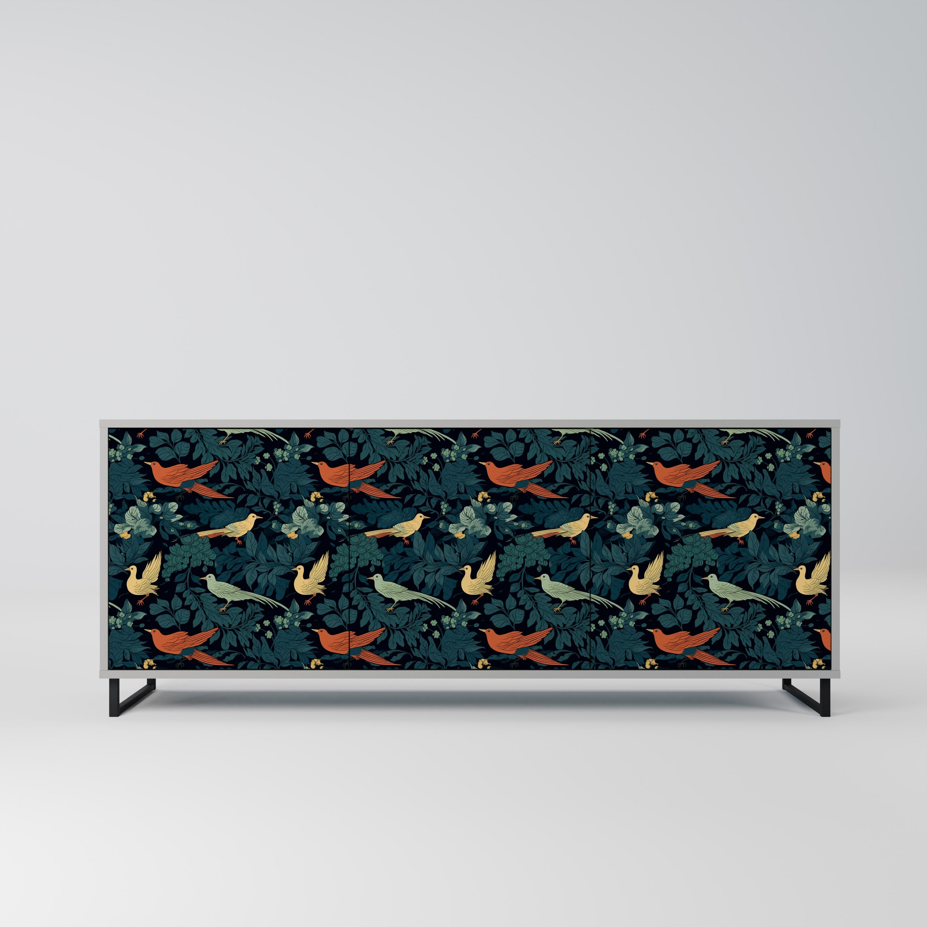 Buffet 3 portes FOWL ORNAMENT en finition grise