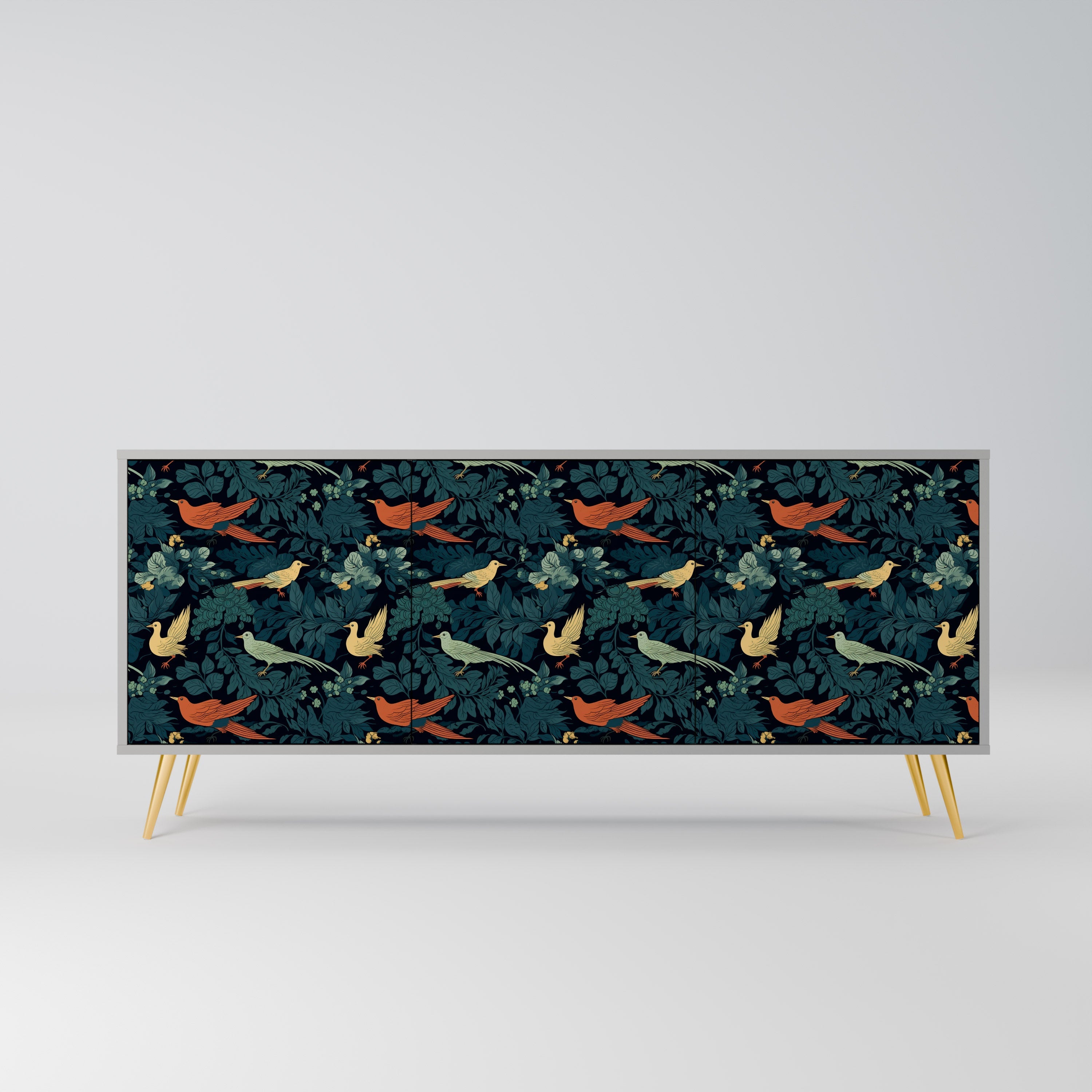 Buffet 3 portes FOWL ORNAMENT en finition grise