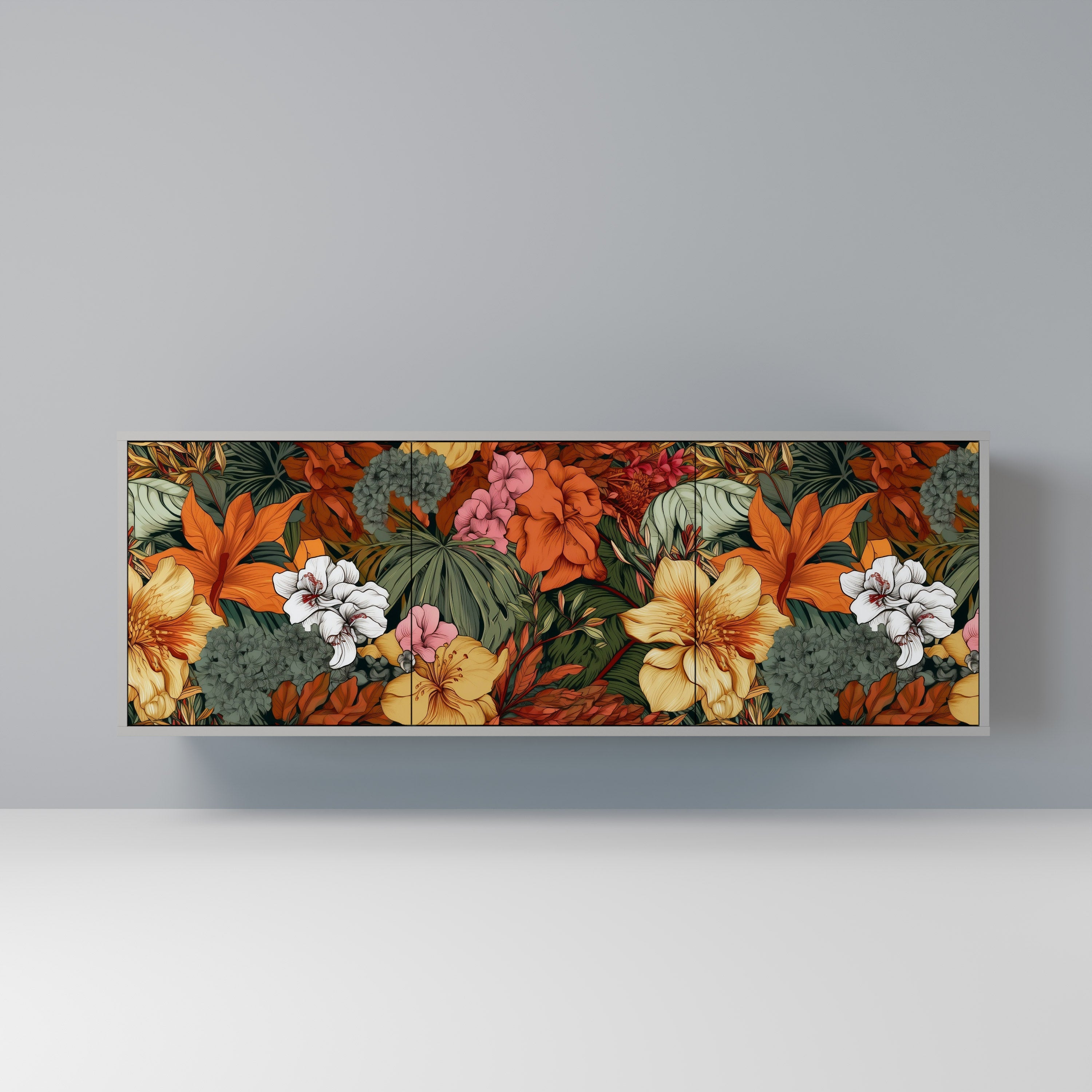 Buffet 3 portes RADIANT FLORA finition grise