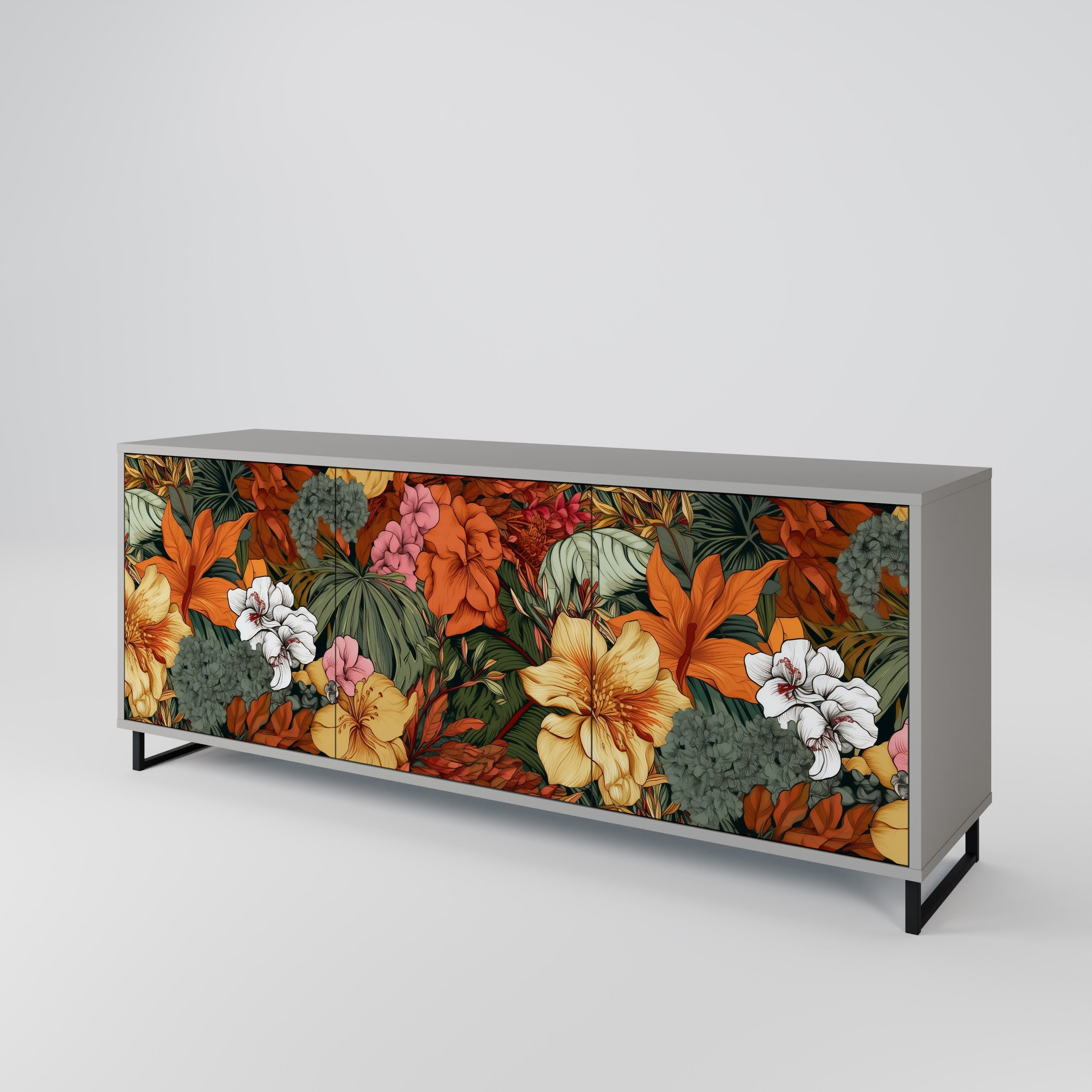 Buffet 3 portes RADIANT FLORA finition grise