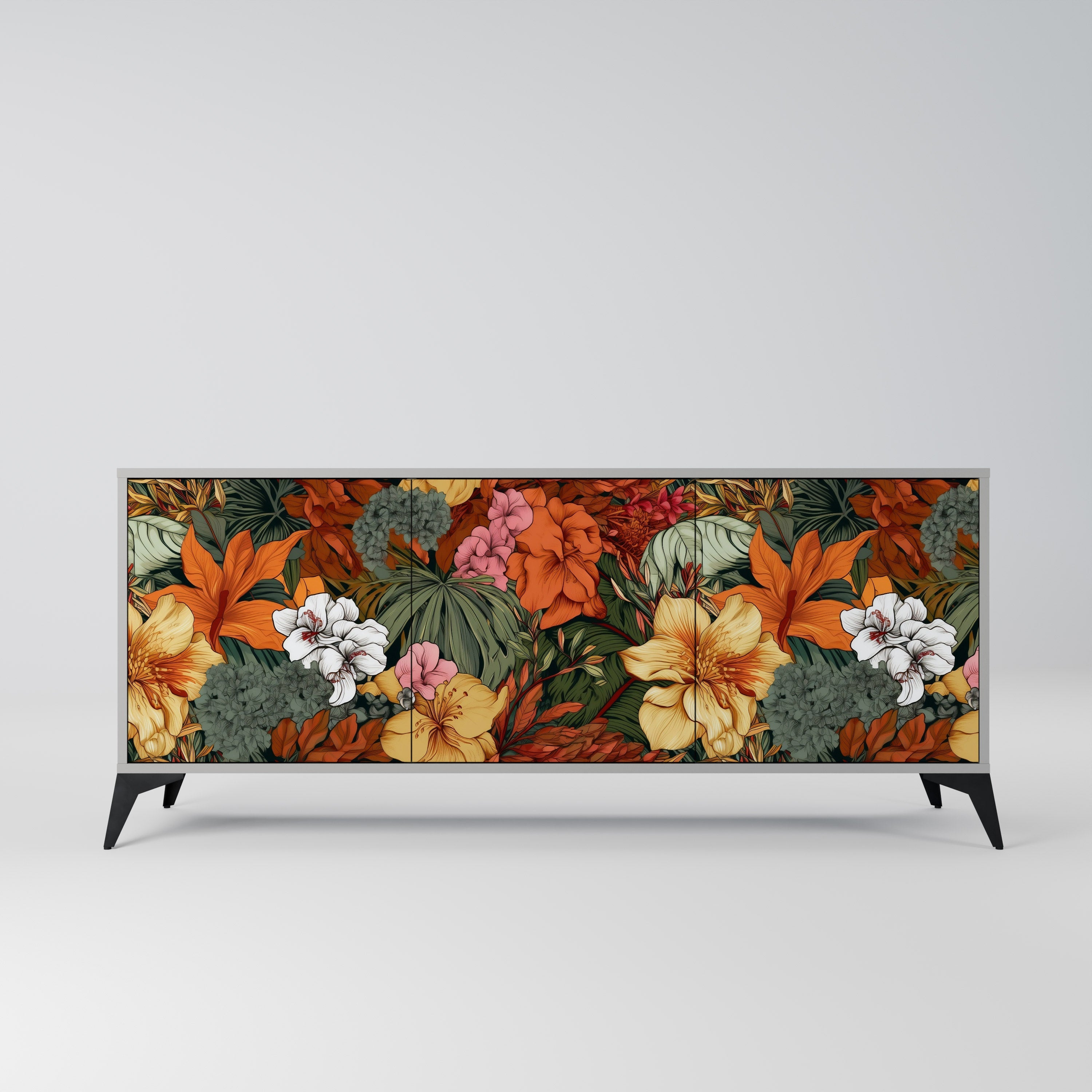 Buffet 3 portes RADIANT FLORA finition grise