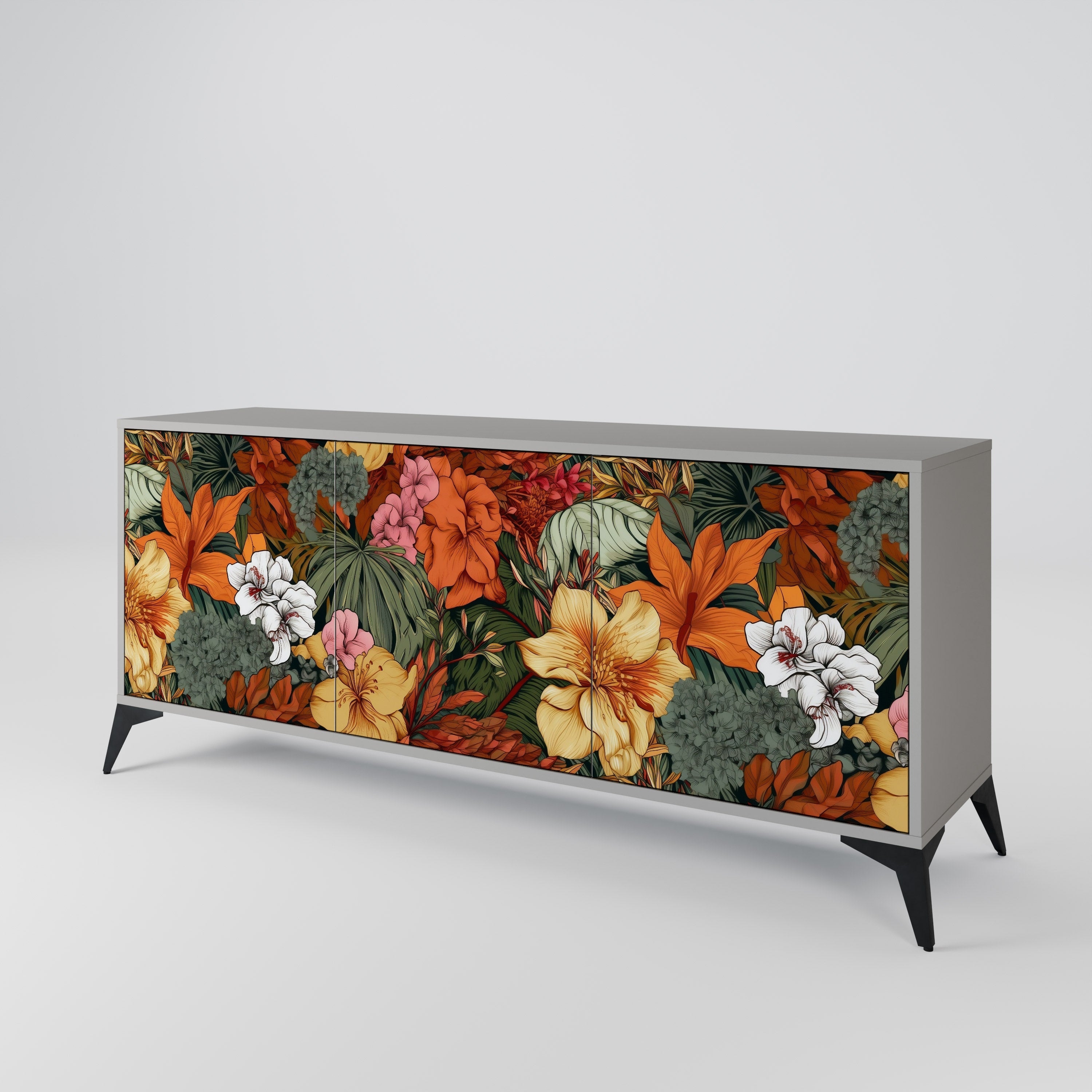 Buffet 3 portes RADIANT FLORA finition grise