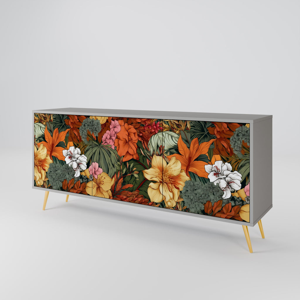Buffet 3 portes RADIANT FLORA finition grise