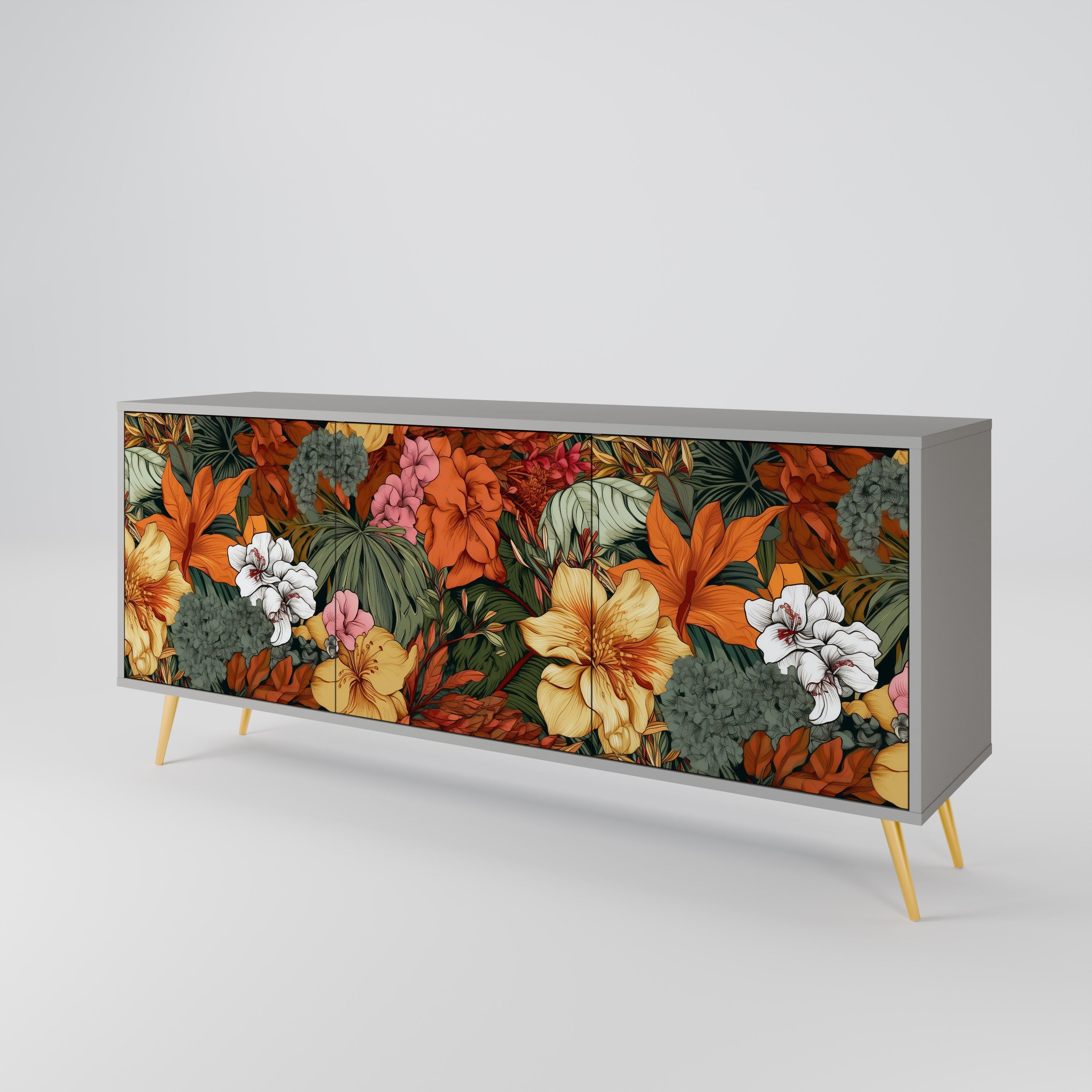 Buffet 3 portes RADIANT FLORA finition grise