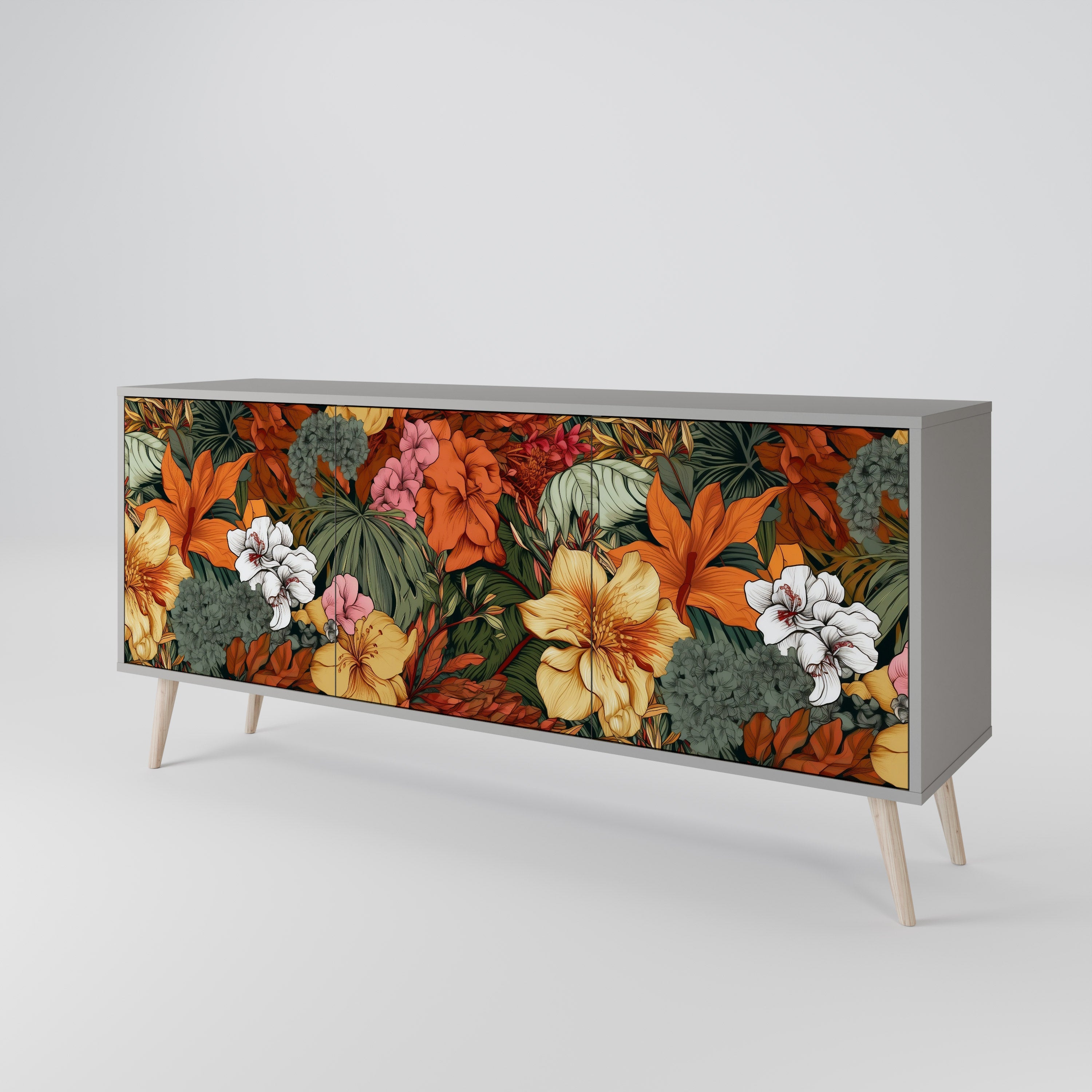 Buffet 3 portes RADIANT FLORA finition grise