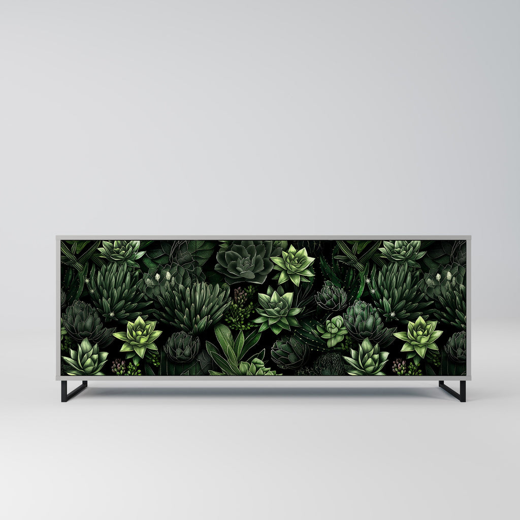 Buffet 3 portes SUCCULENT JUNGLE en finition grise