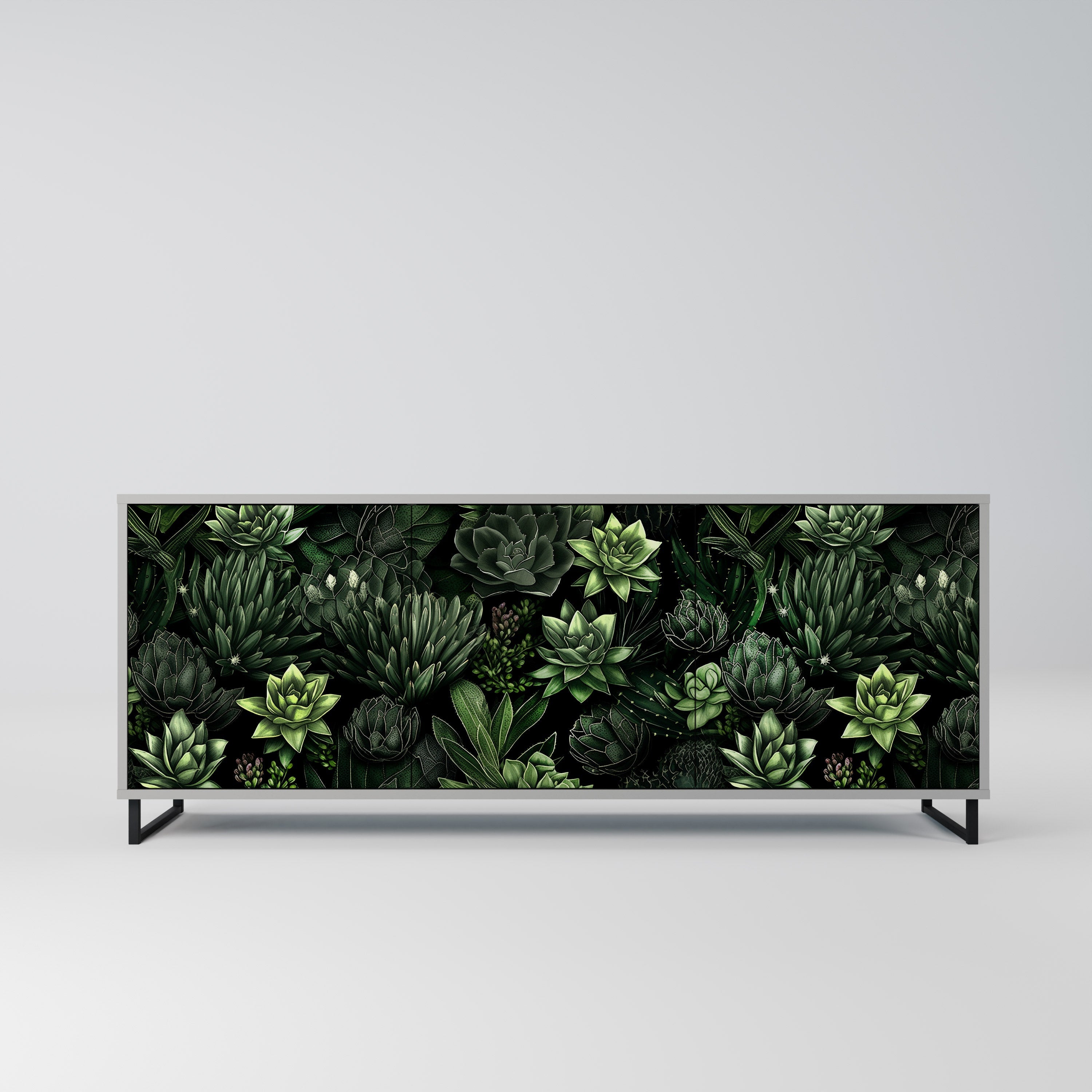 Buffet 3 portes SUCCULENT JUNGLE en finition grise