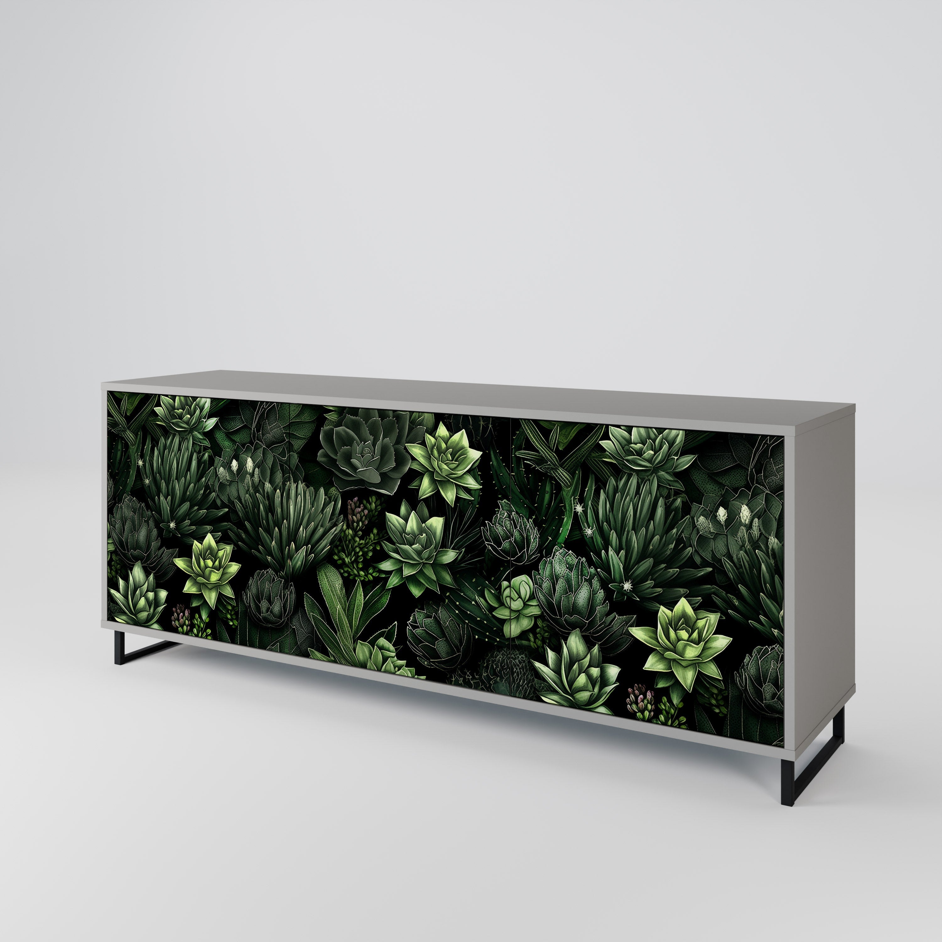 Buffet 3 portes SUCCULENT JUNGLE en finition grise