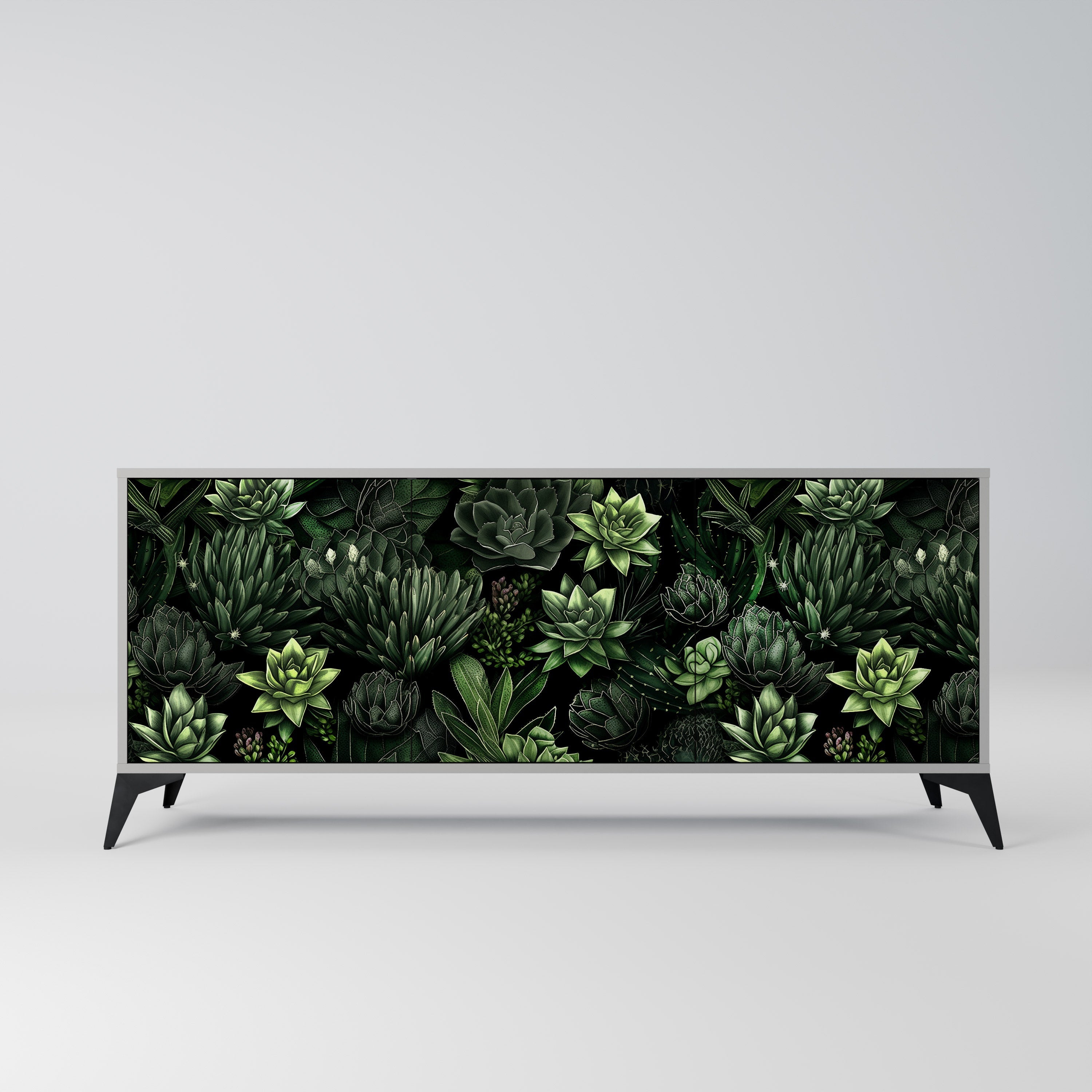 Buffet 3 portes SUCCULENT JUNGLE en finition grise
