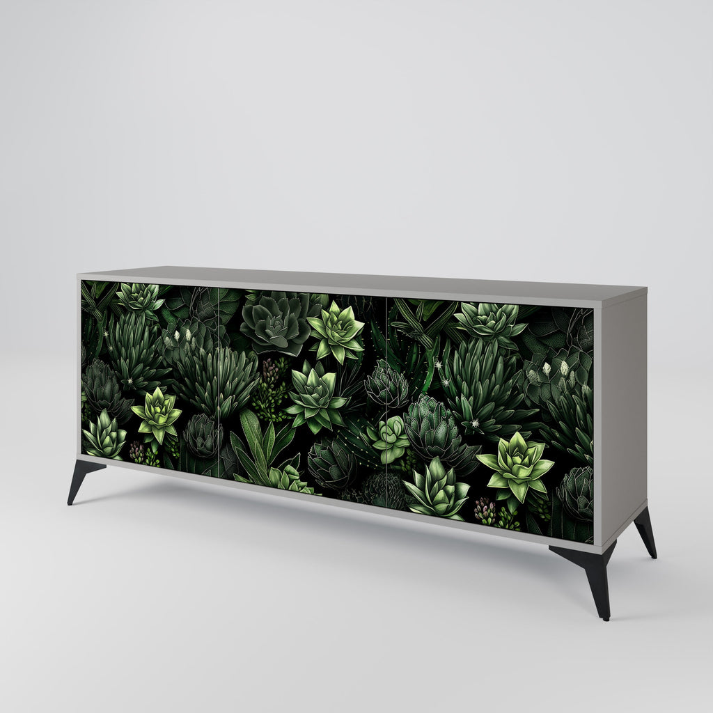 Buffet 3 portes SUCCULENT JUNGLE en finition grise