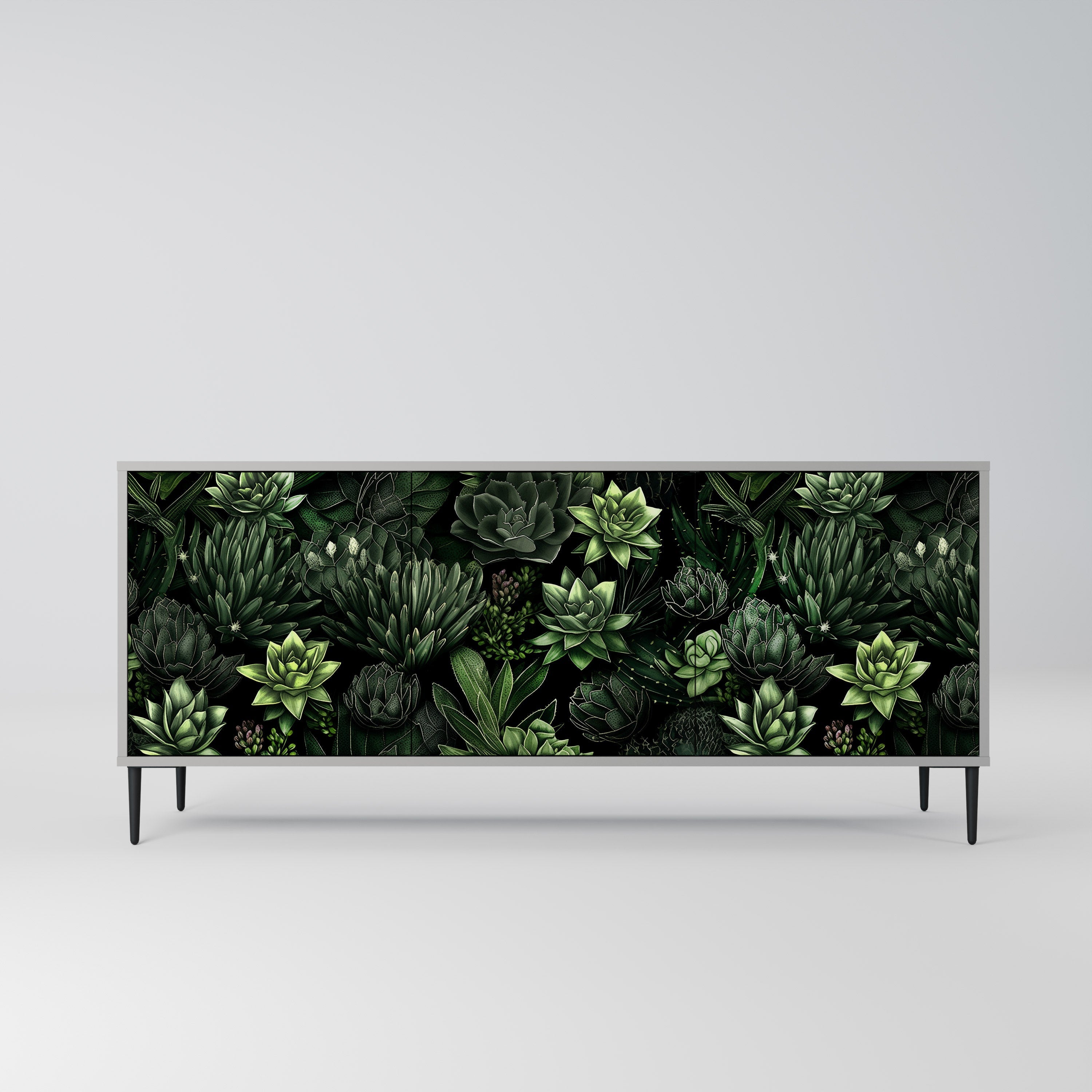 Buffet 3 portes SUCCULENT JUNGLE en finition grise