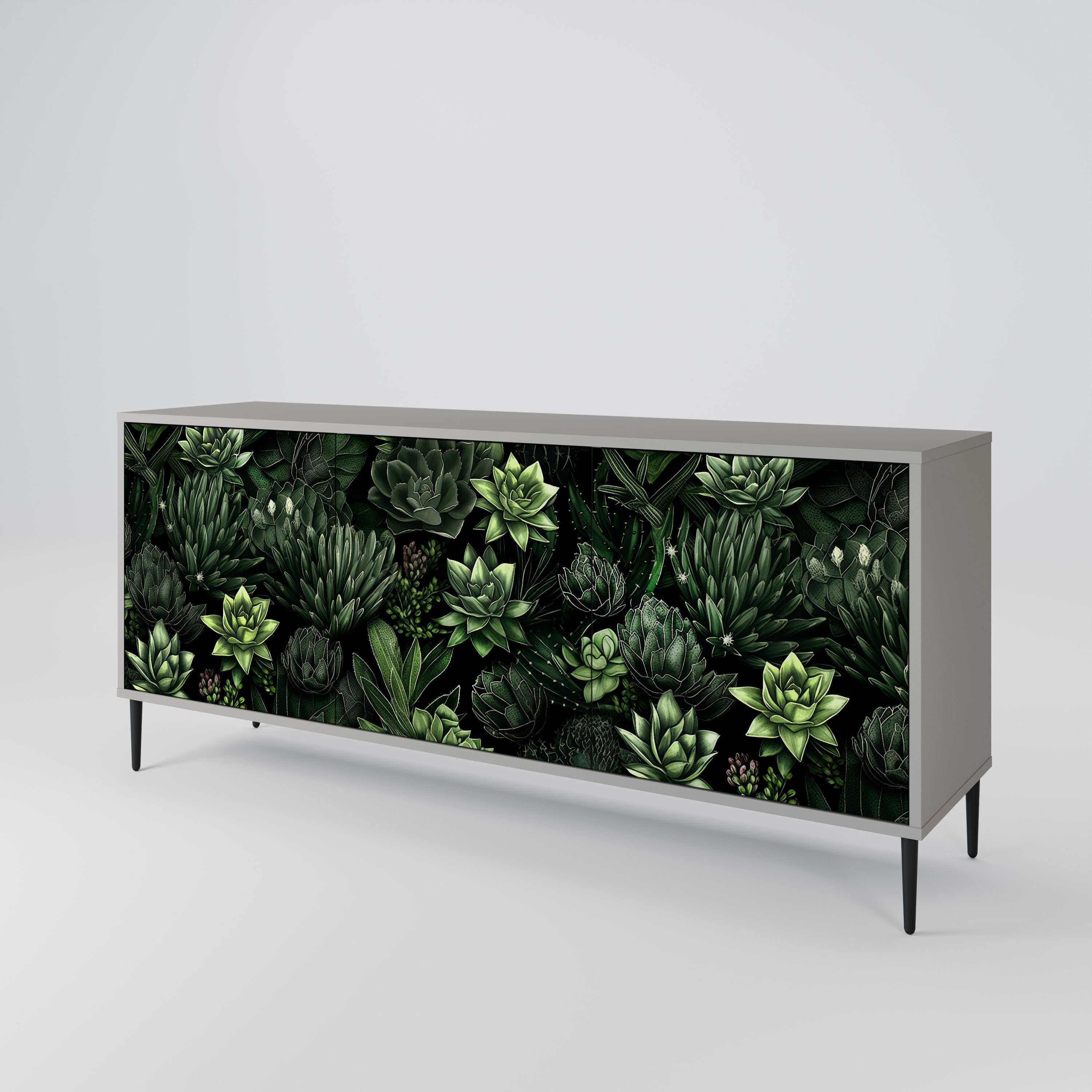 Buffet 3 portes SUCCULENT JUNGLE en finition grise