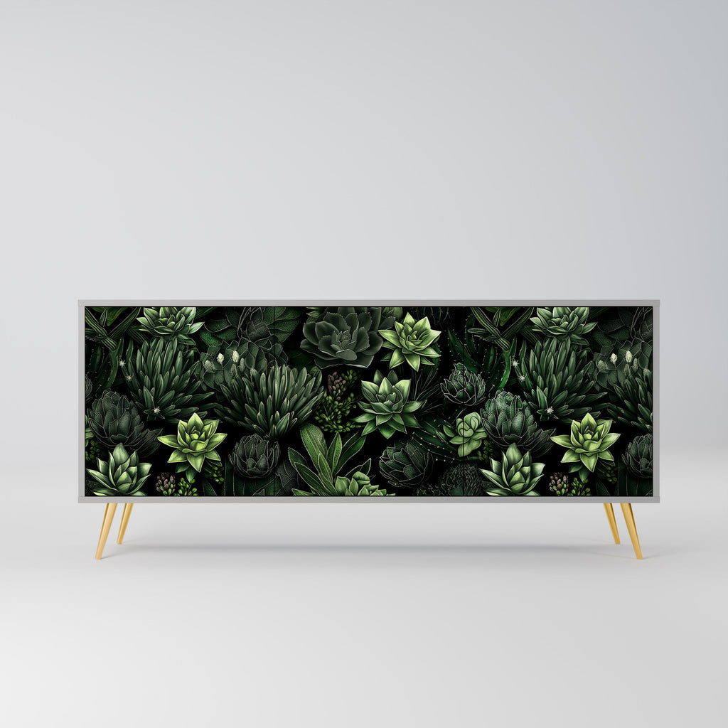 Buffet 3 portes SUCCULENT JUNGLE en finition grise