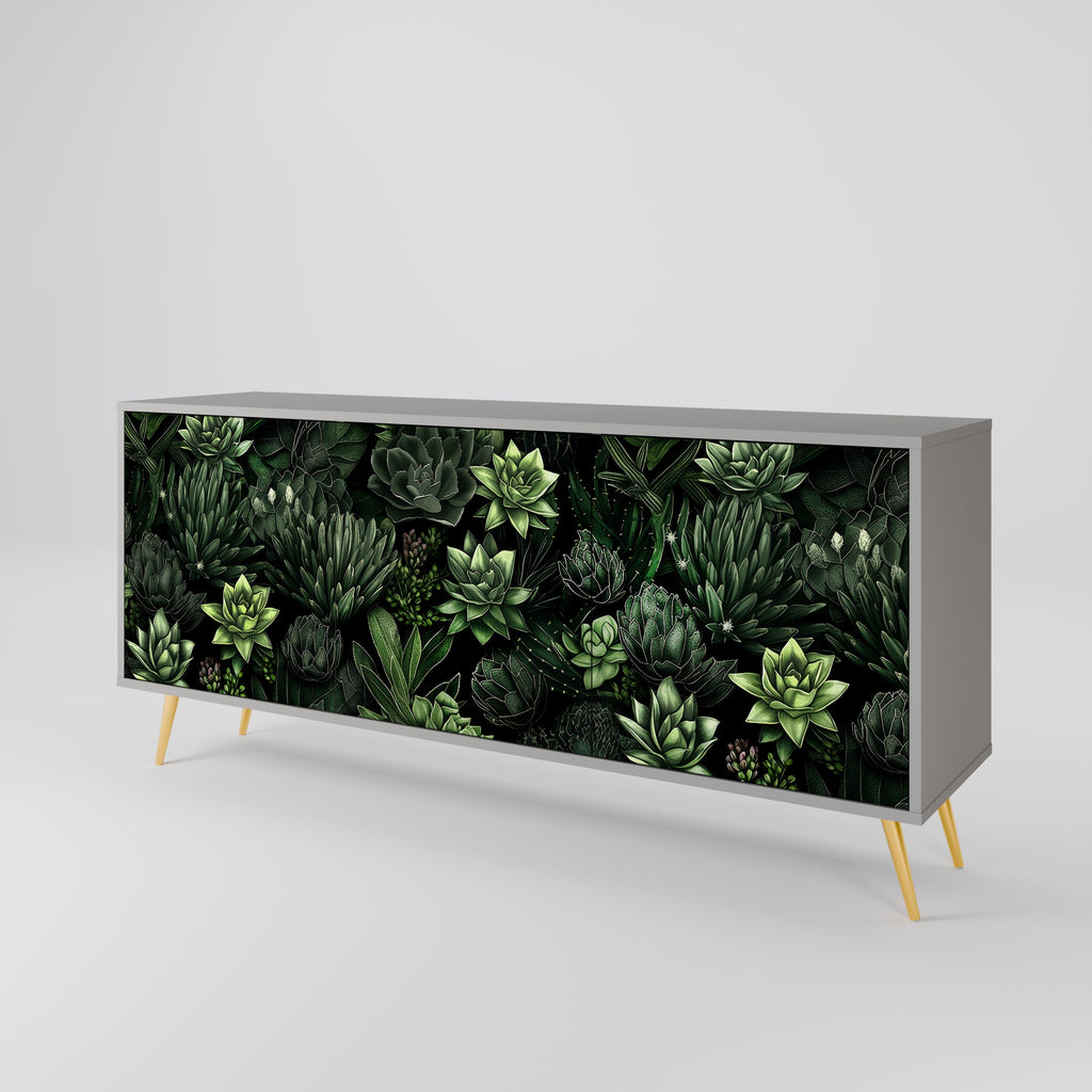 Buffet 3 portes SUCCULENT JUNGLE en finition grise