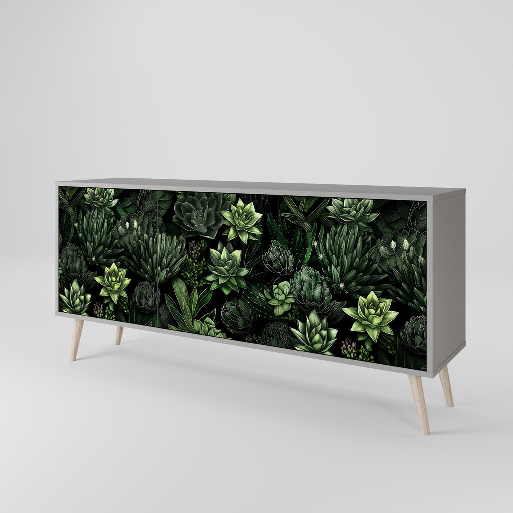 Buffet 3 portes SUCCULENT JUNGLE en finition grise