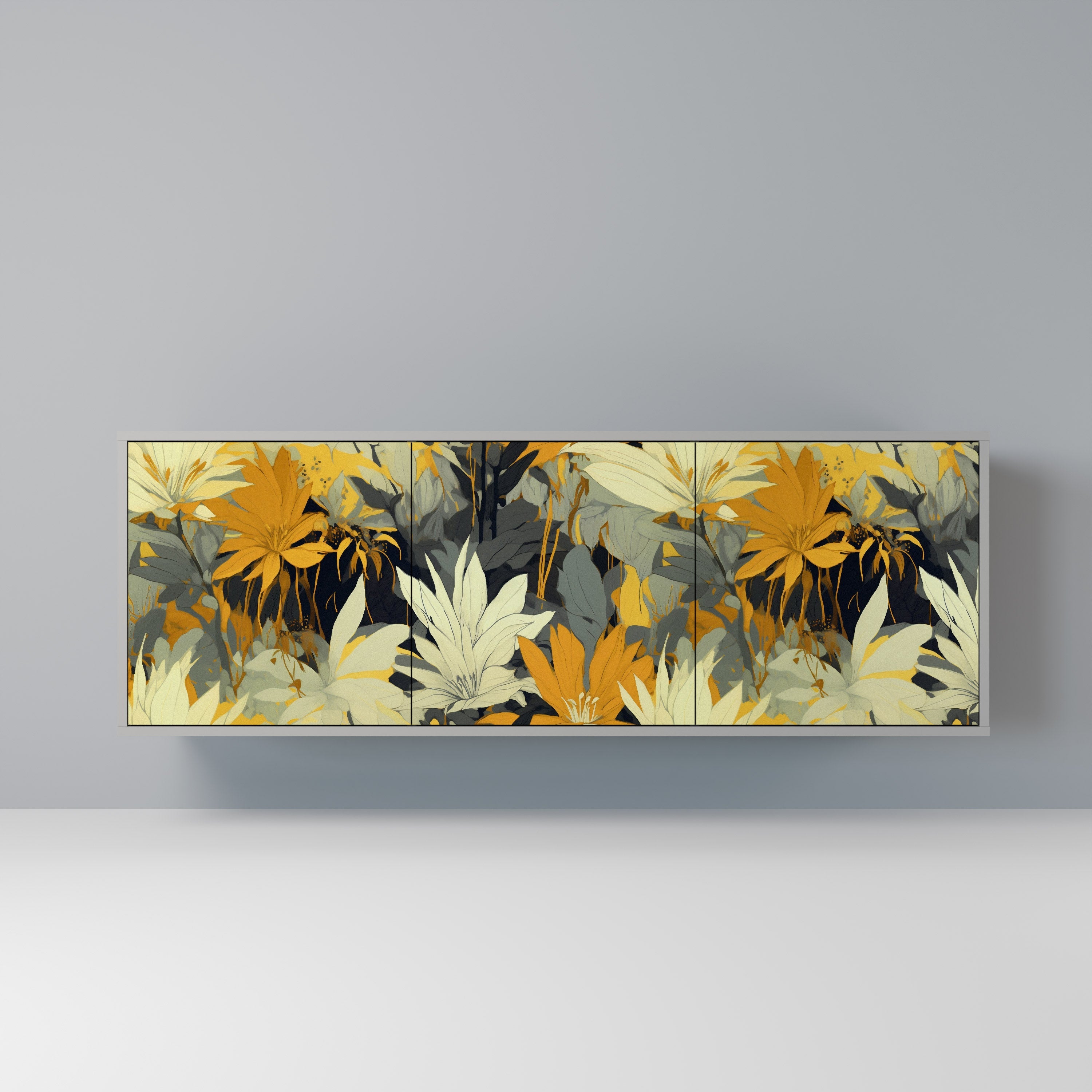 Buffet 3 portes SUNKISSED LILY, finition grise