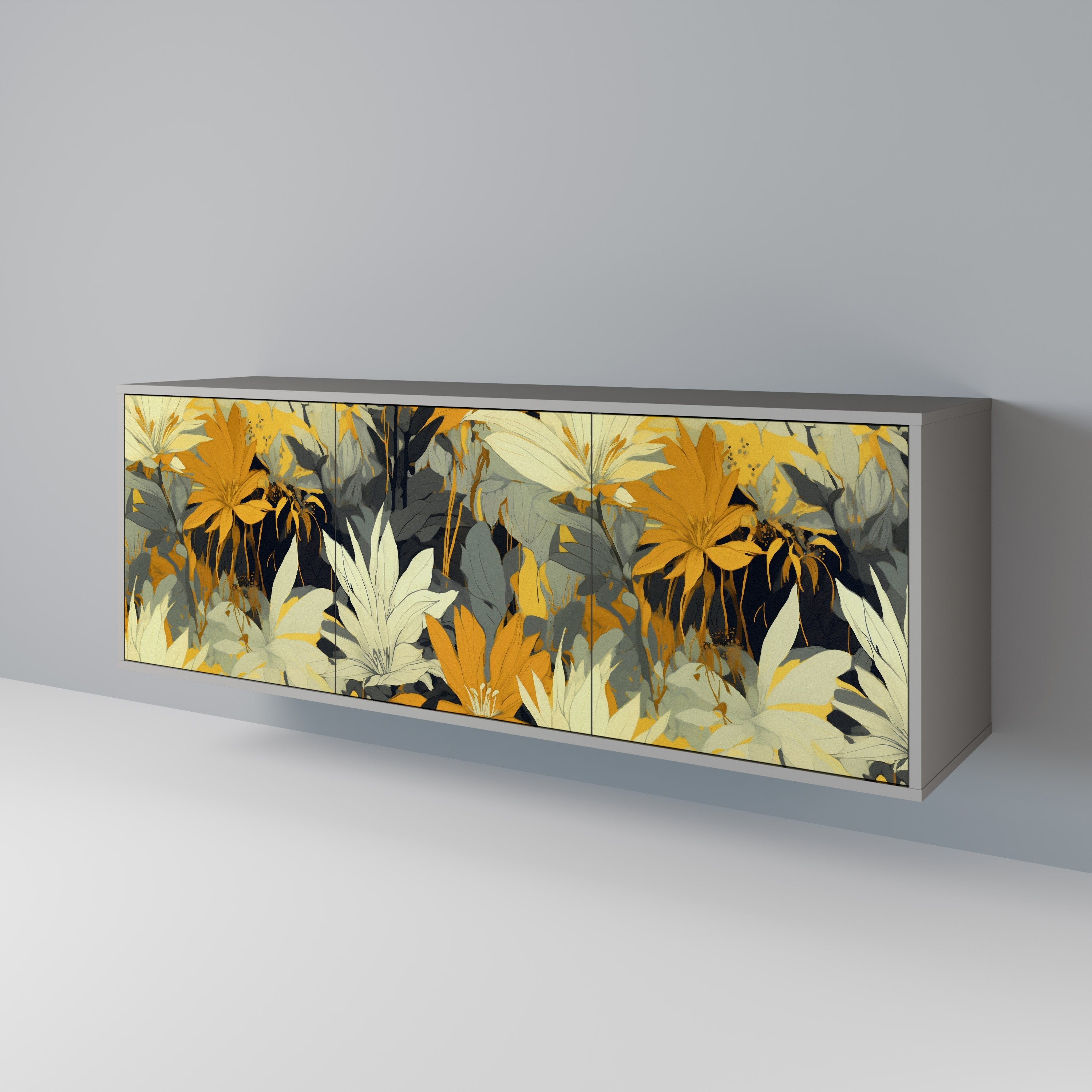 Buffet 3 portes SUNKISSED LILY, finition grise