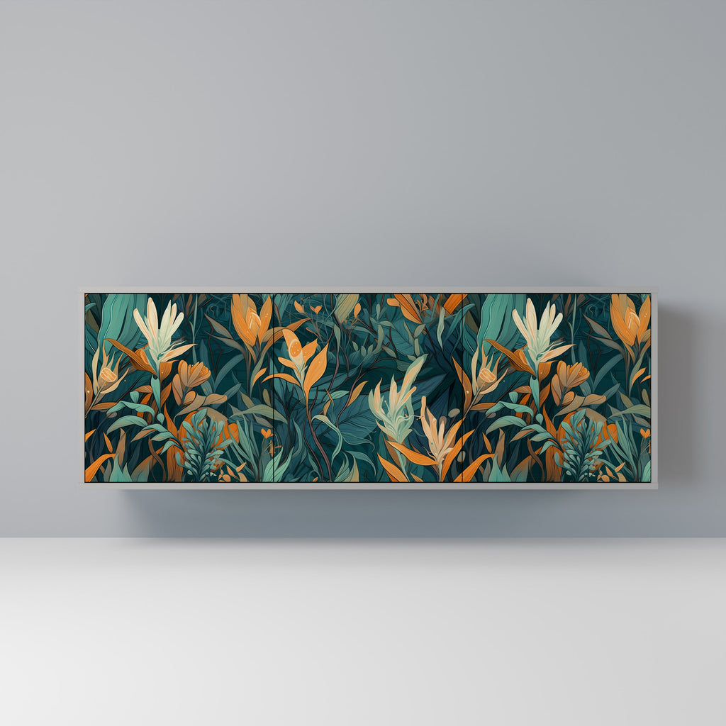 Buffet 3 portes FLORAL SERENITY finition grise