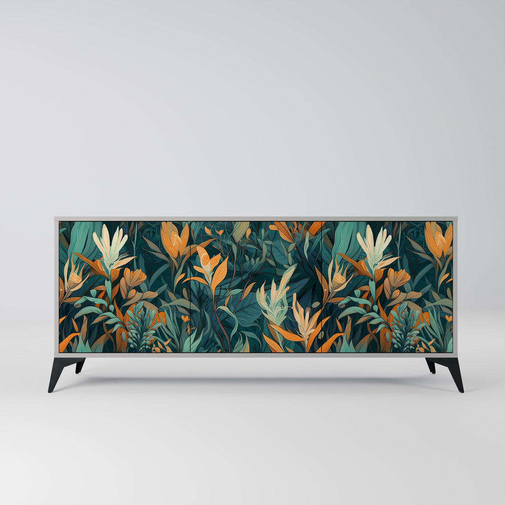 Buffet 3 portes FLORAL SERENITY finition grise