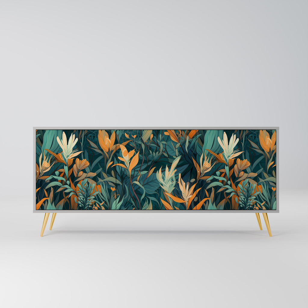 Buffet 3 portes FLORAL SERENITY finition grise