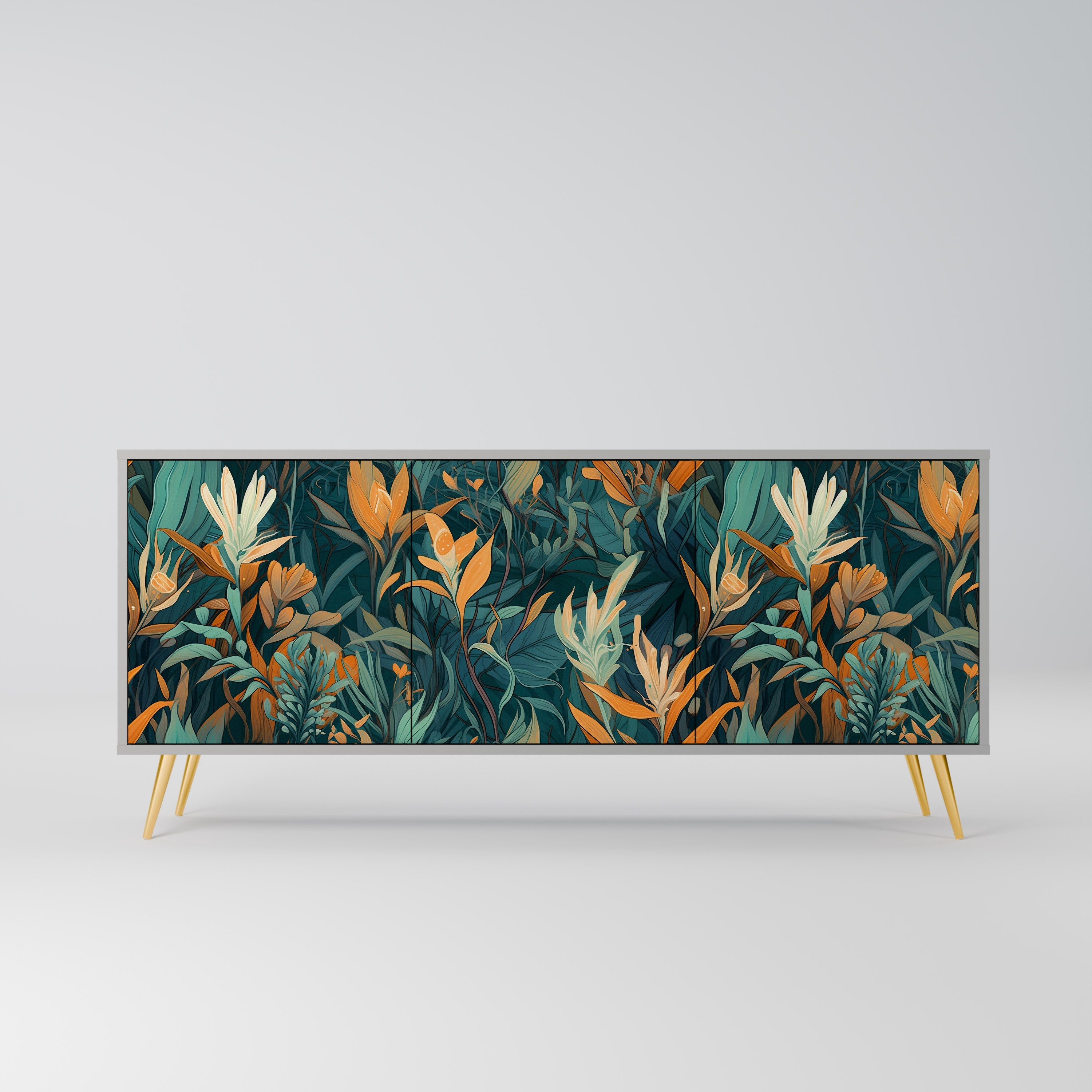 Buffet 3 portes FLORAL SERENITY finition grise