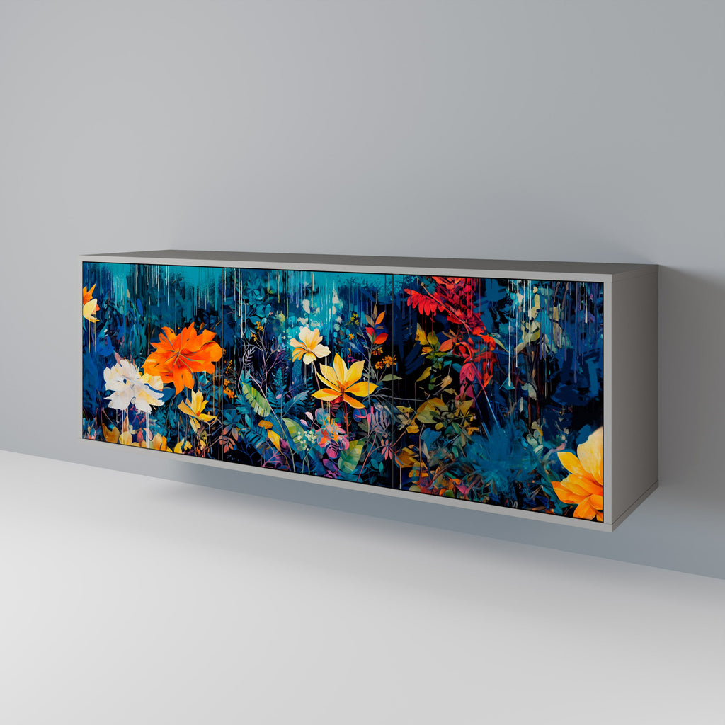 Buffet 3 portes MIDNIGHT BLOSSOM finition grise