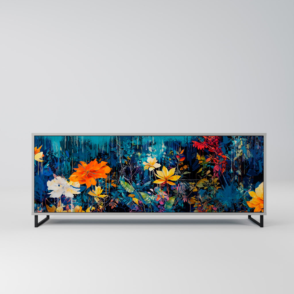 Buffet 3 portes MIDNIGHT BLOSSOM finition grise