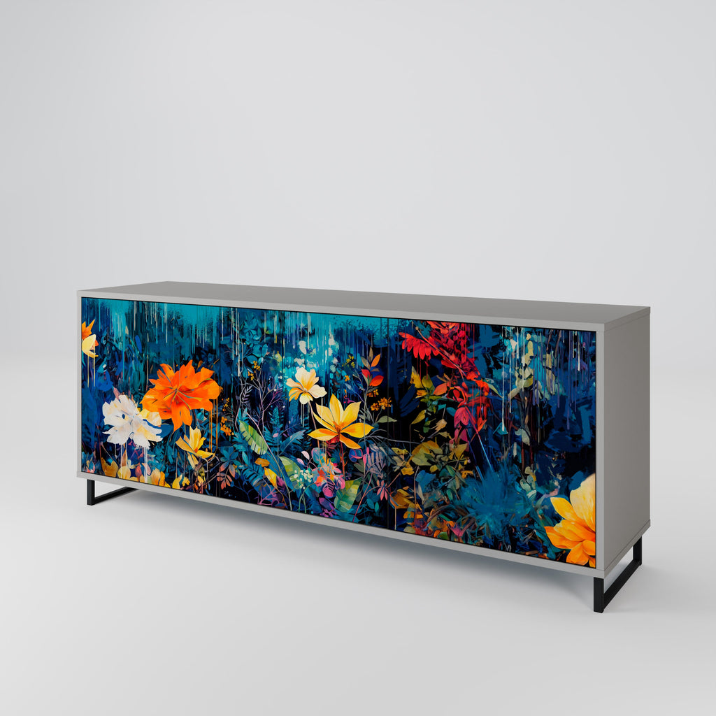 Buffet 3 portes MIDNIGHT BLOSSOM finition grise
