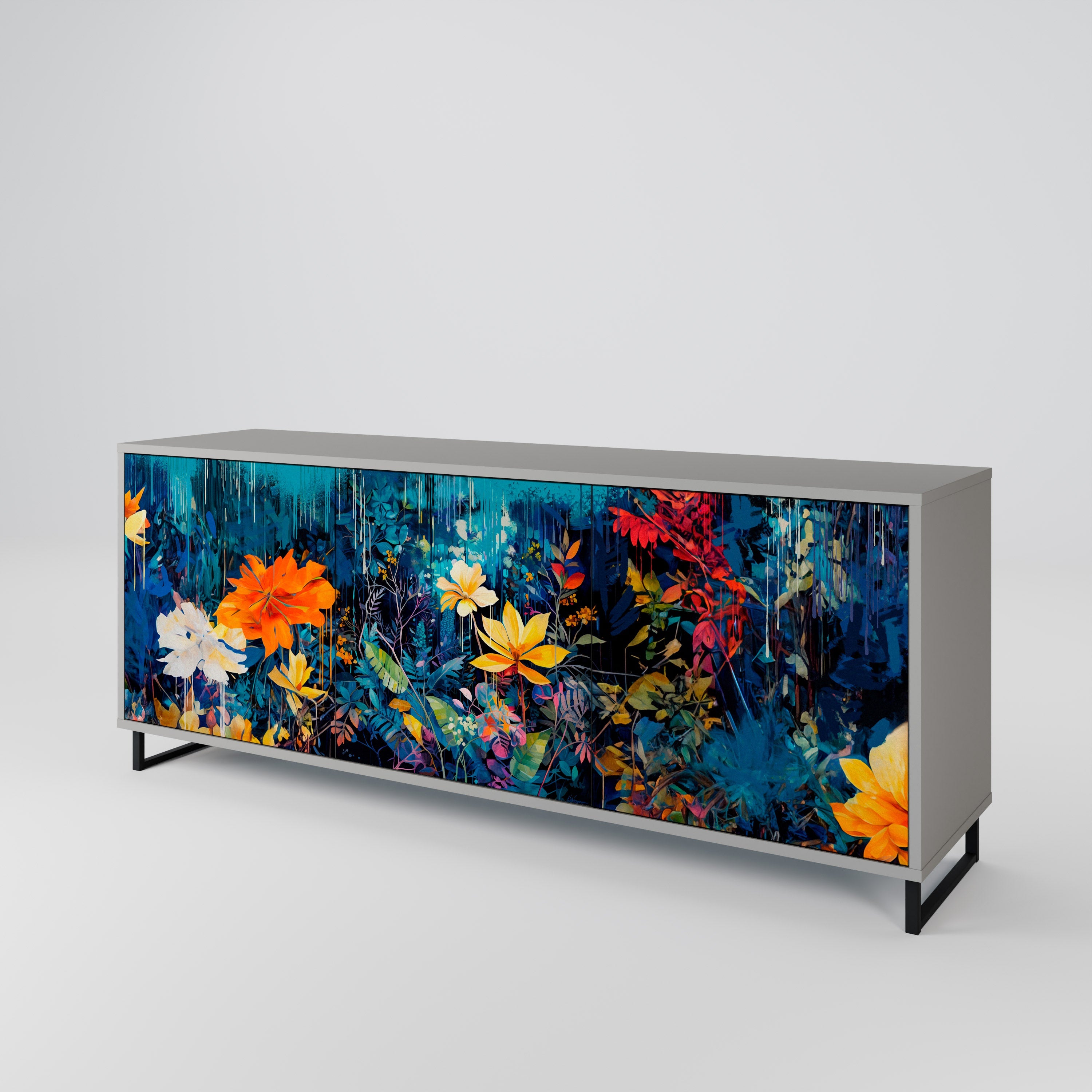 Buffet 3 portes MIDNIGHT BLOSSOM finition grise