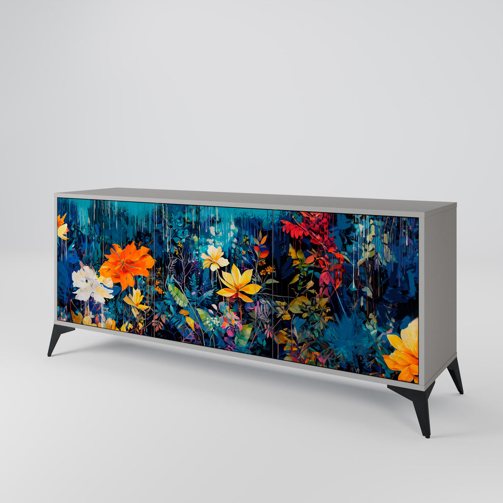 Buffet 3 portes MIDNIGHT BLOSSOM finition grise