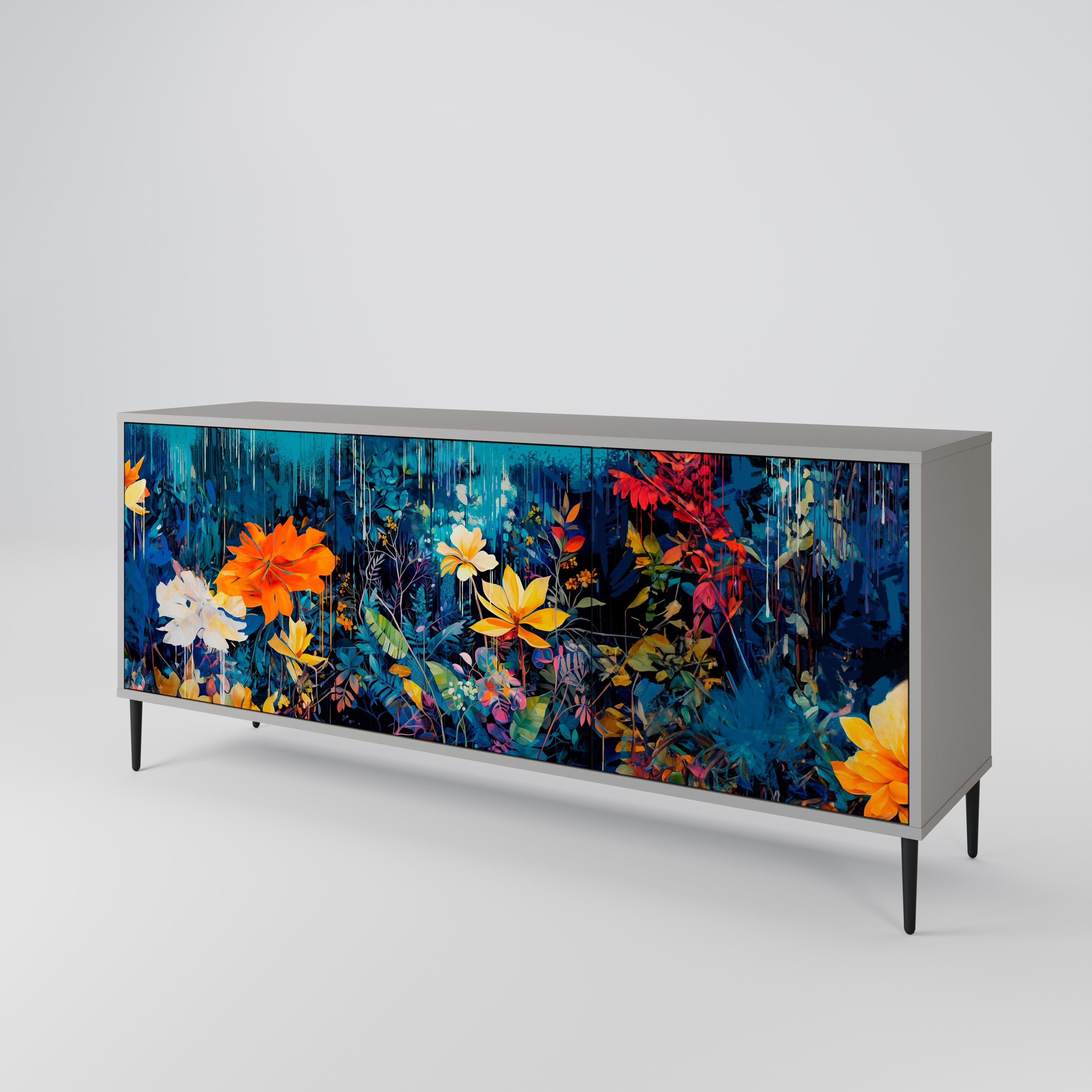 Buffet 3 portes MIDNIGHT BLOSSOM finition grise