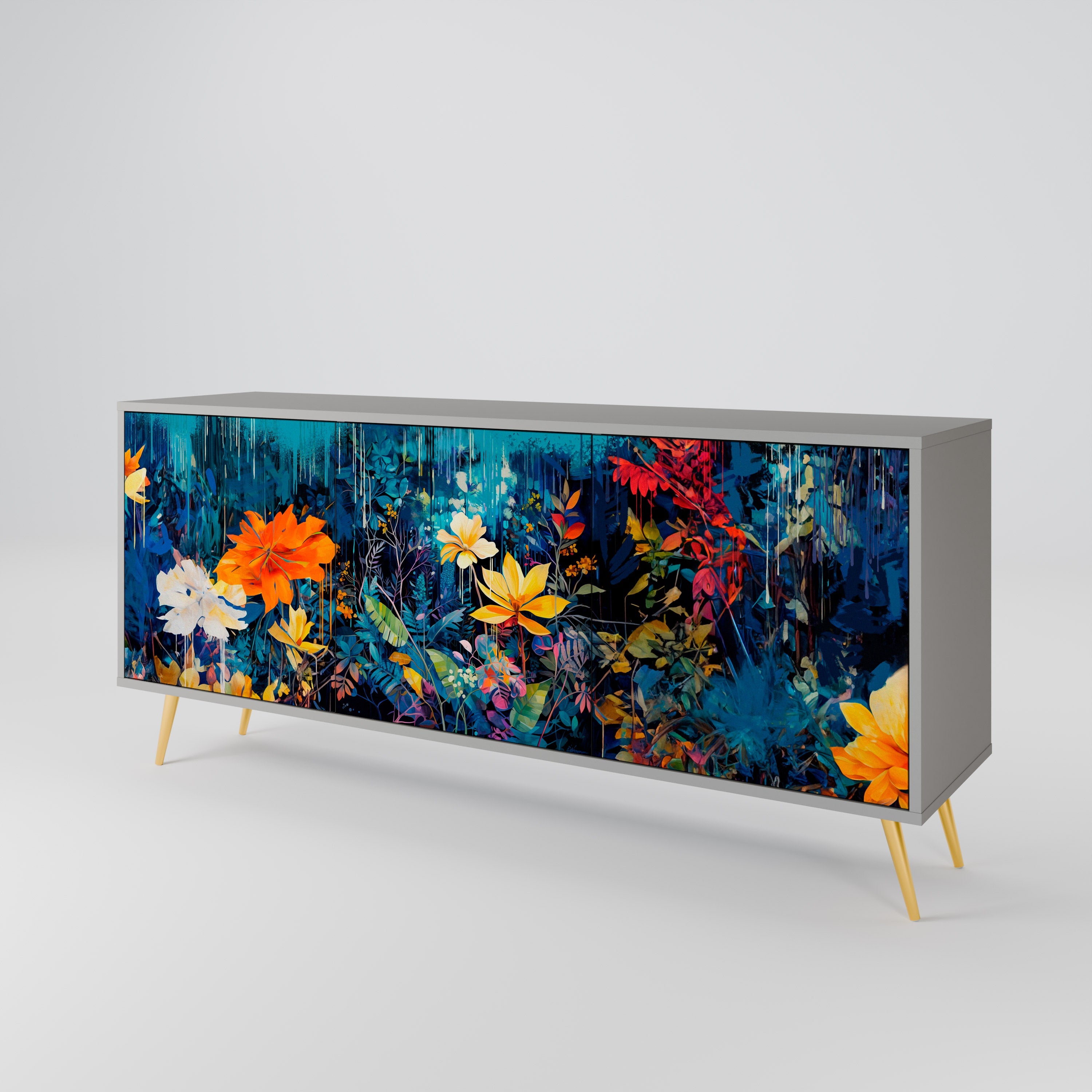 Buffet 3 portes MIDNIGHT BLOSSOM finition grise