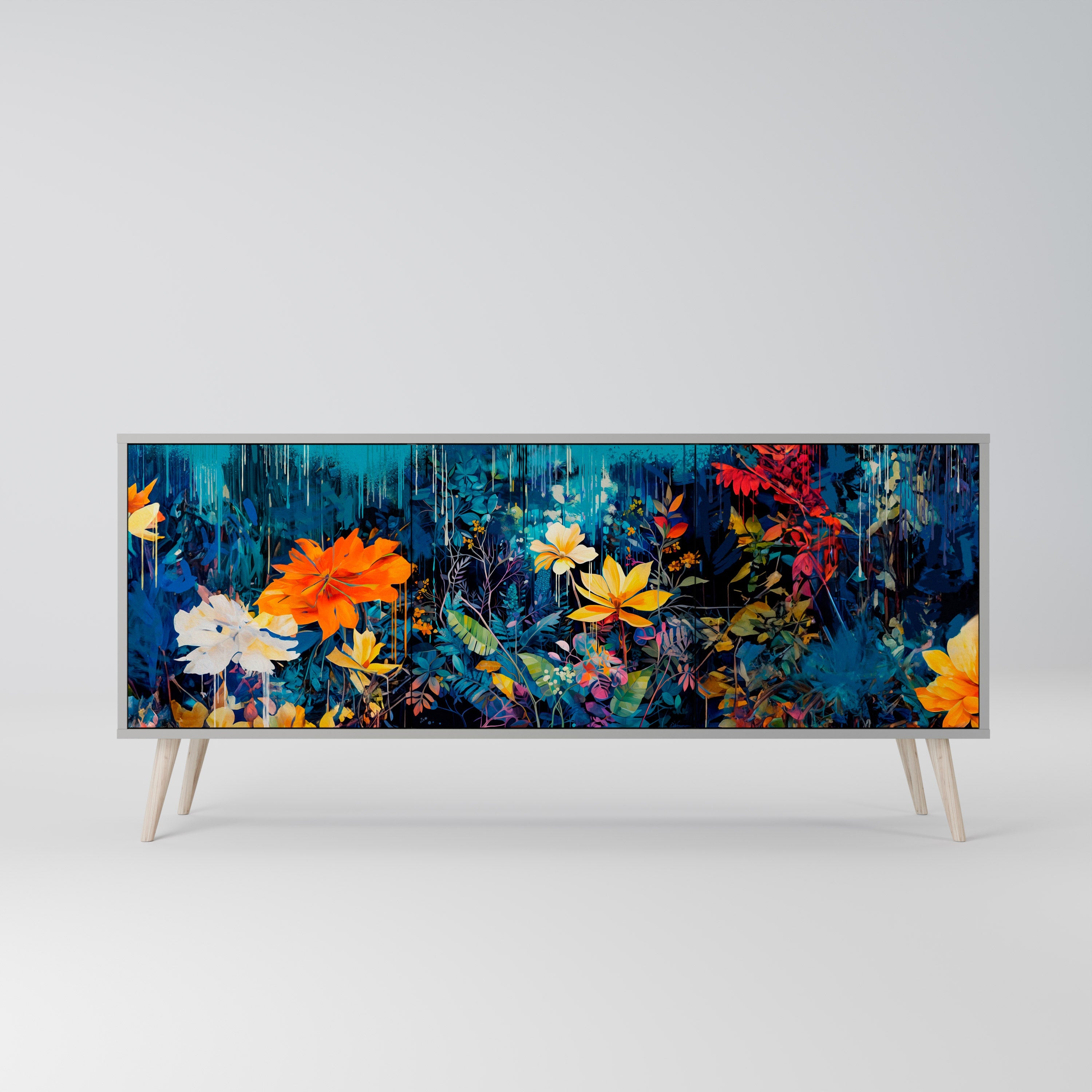 Buffet 3 portes MIDNIGHT BLOSSOM finition grise