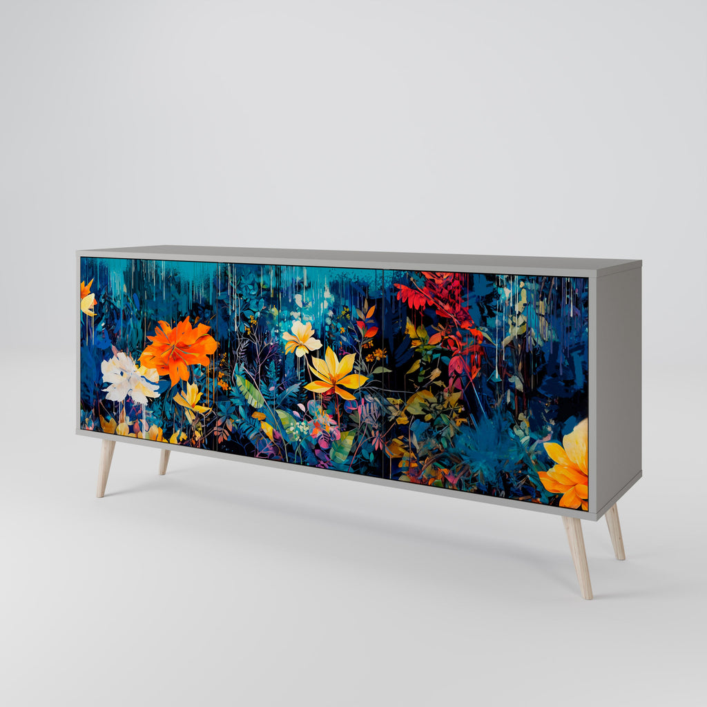 Buffet 3 portes MIDNIGHT BLOSSOM finition grise