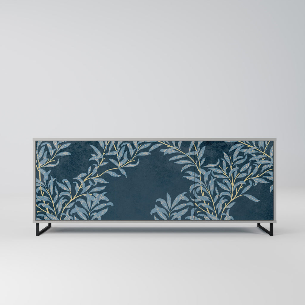 Buffet 3 portes BLUE LEAVES en finition grise